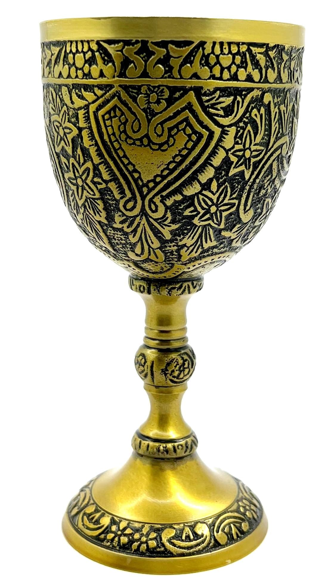 8oz Solid Brass Chalice Goblet with Brass Antique Finish, Cup for Communion, Religious Ceremonies, Wedding, Home Decor