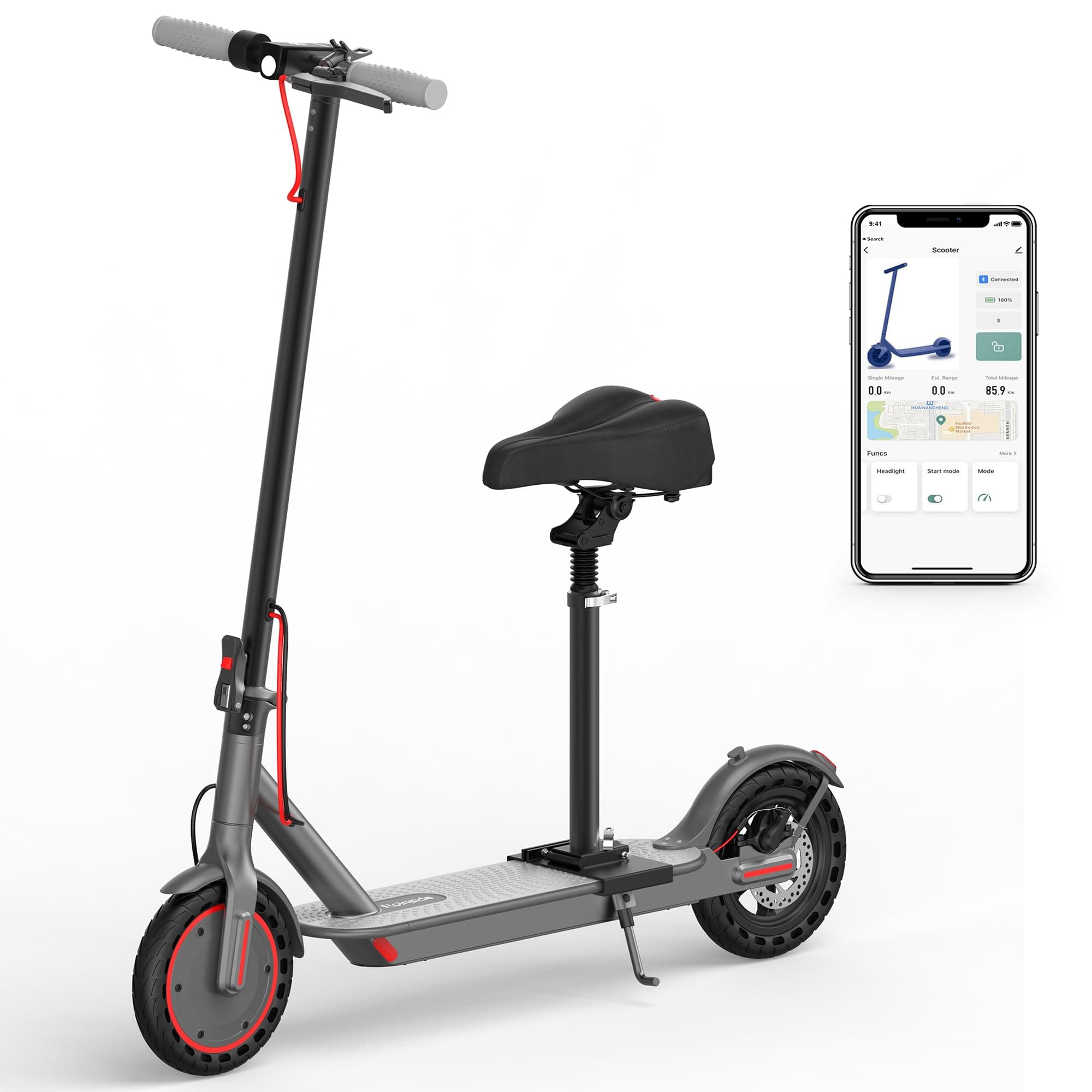 Roinside Electric Scooter - 8.5"/10''/14'' Solid Tires, 350W/500W Motor, Up to 19/22MPH& 16/21/23/24Miles Long-Range Portable Commuting Scooter for Adults with Double Braking System, App