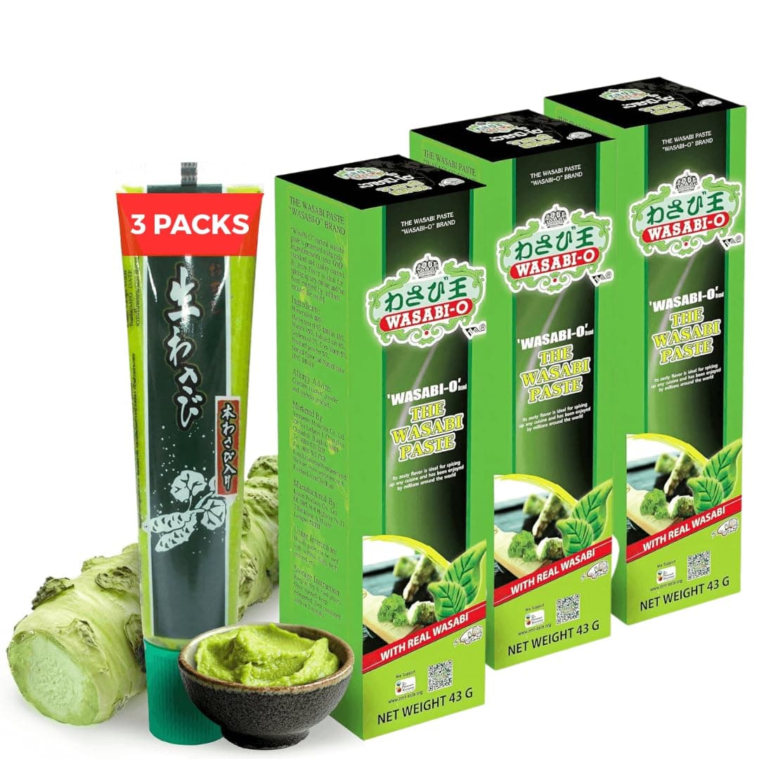 Wasabi-O Real Wasabi Paste - Authentic Japanese Wasabi Paste for Sushi & Dishes - Spicy, Fresh & Bold Flavour - Perfect for Sushi Rice, Japanese Snacks - All-Natural Ingredients, 3 x 43g