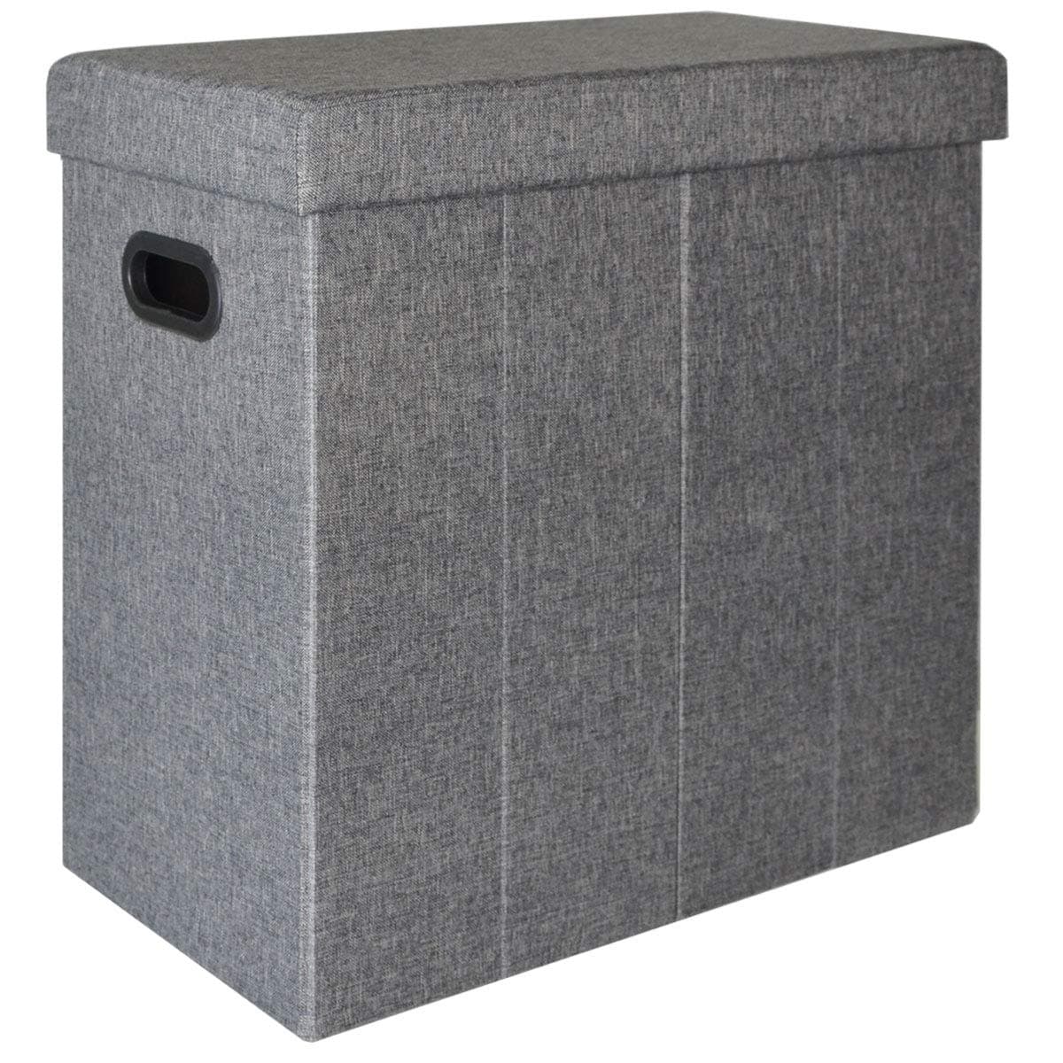 DuneDesign folding Hamper Linen Basket 70L Laundry Bin ottoman rectangular pouf to sit upholstered lid storage compartment Grey