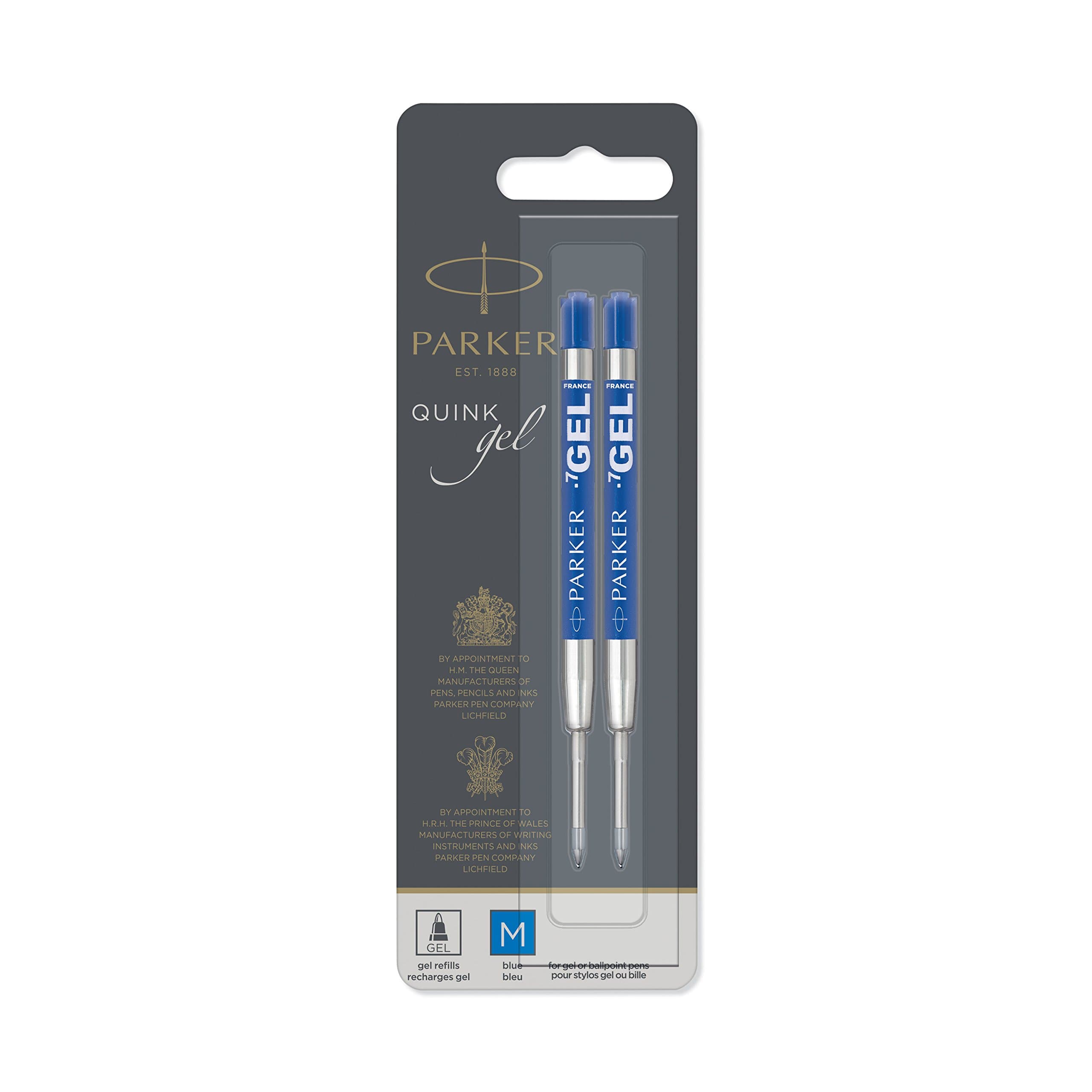 QUINK Ballpoint Pen Gel Ink Refills, Medium Tip, Blue, 2 Count