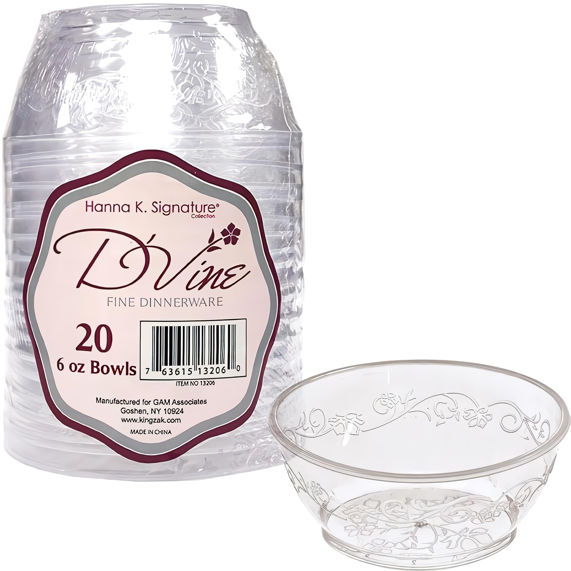 D'Vine Clear Deluxe Plastic Round Dessert Bowls - 6oz (Pack Of 20) - Perfect For Parties, Weddings & Catering Events