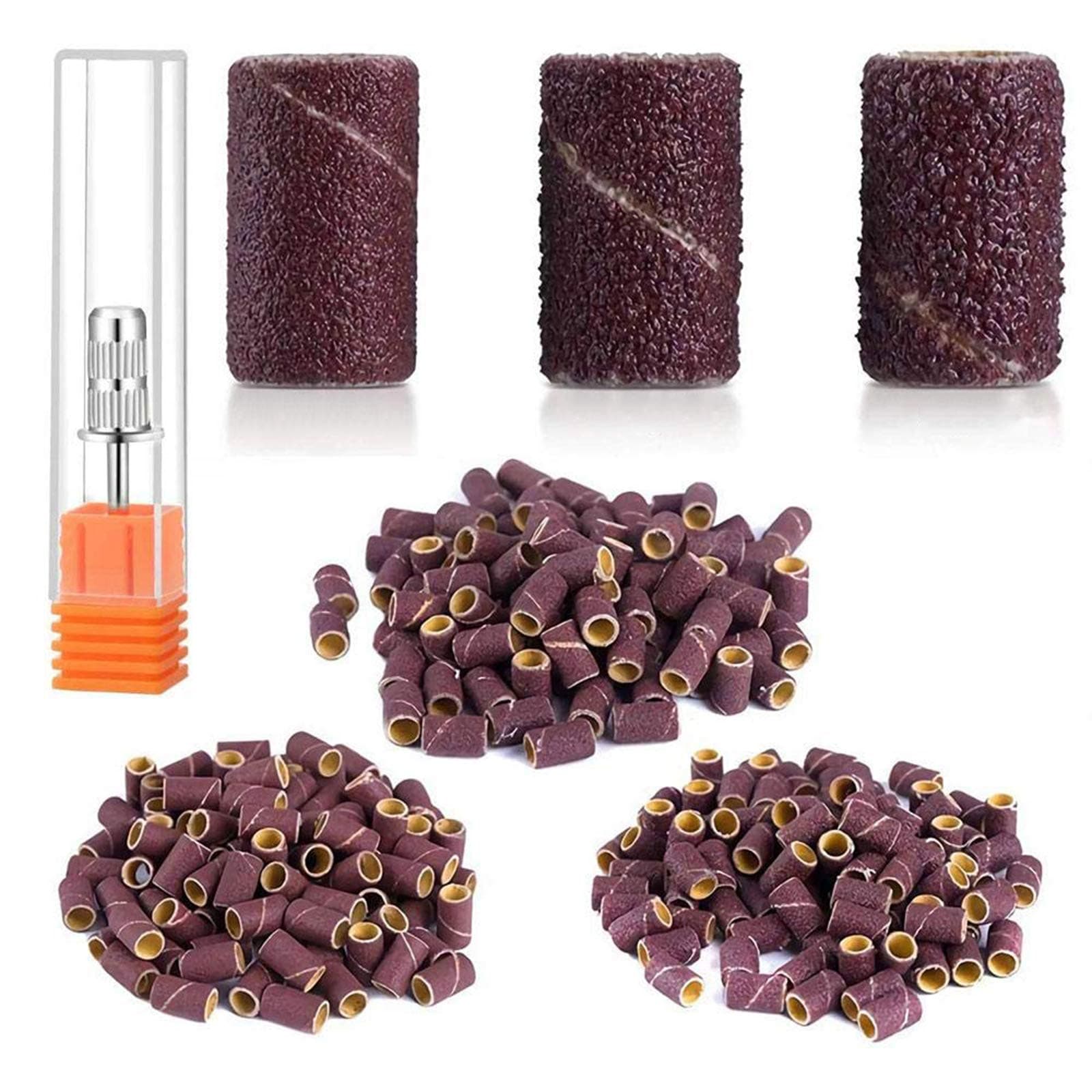 MelodySusie300 Pcs Professional Sanding Bands Nail Drill Bits Set, 80 Coarse, 120 Medium, 180 Fine Grit EFile Sand Piece Set Mandrel Bit for Acrylic Nails Manicures and Pedicures