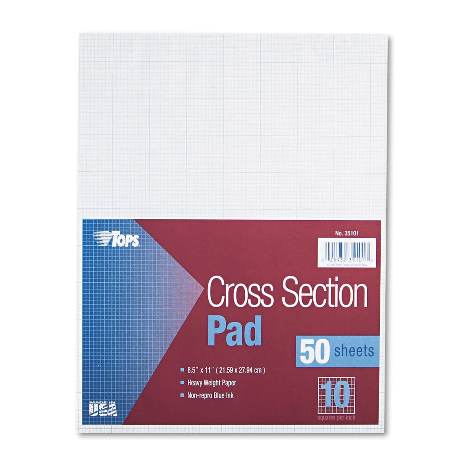 Cross-Section Pads, 8-1/2" x 11", Glue Top, Graph Rule (10 x 10), 50 Sheets (35101)
