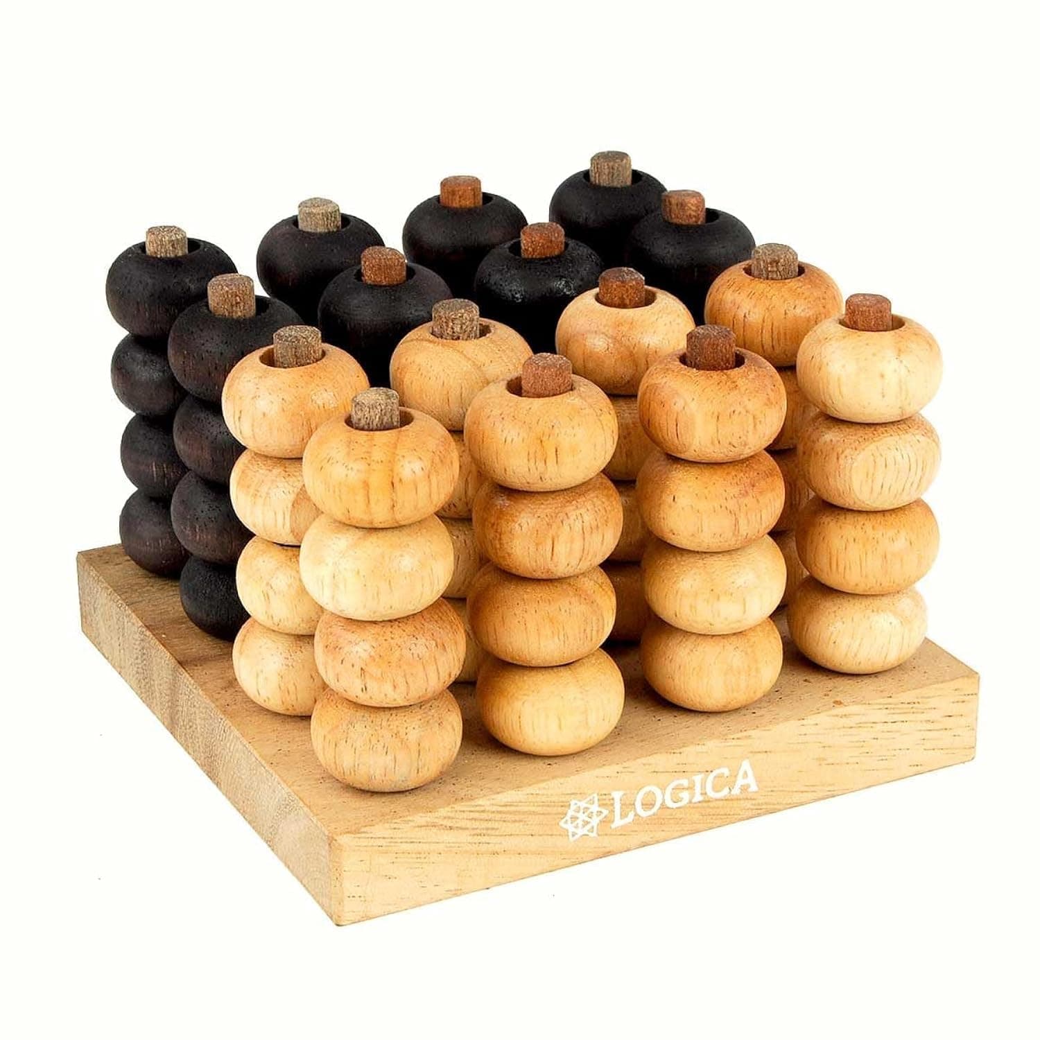 Logica Puzzles Art. 4 in a Row 3D - 3D Board Game in Fine Wood - Strategy Game for 2 Players - Travel Version