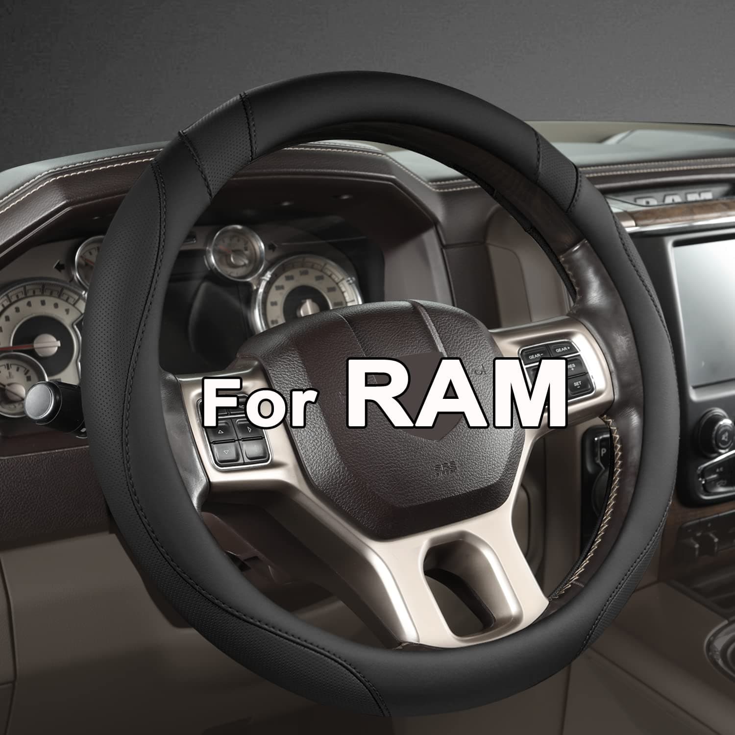 West Llama Customized Auto Car Steering Wheel Cover for Dodge RAM 1500 2500 3500, 15.5-16 inches (Black-Large Size)