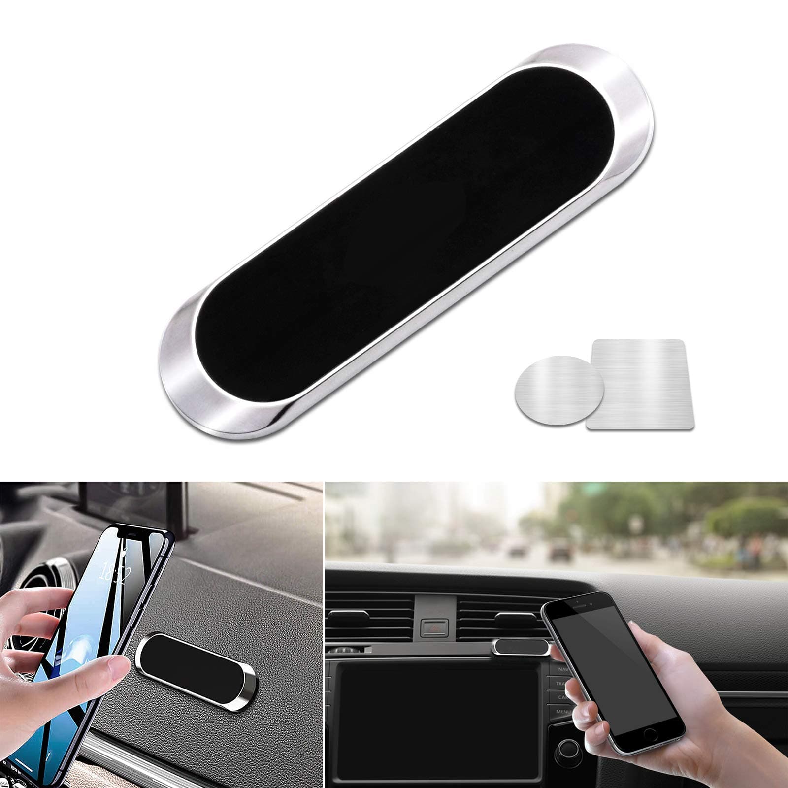 Xotic Tech Silver Mini Strip Magnetic Car Mount Dashboard Desk Phone Holder Stand for iPhone 11/XS/XR/X/8,Samsung Galaxy S10 / S9 / S8 / S7 and All Phones