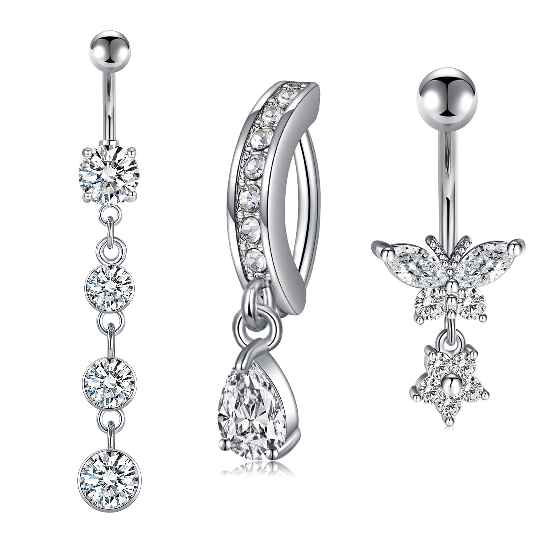 Longita Belly Button Ring Dangle Belly Button Rings Dangling Belly Button Rings Clicker Belly Button Ring Surgical Steel Rose Gold Belly Rings Belly Piercing Jewelry Navel Rings for Women