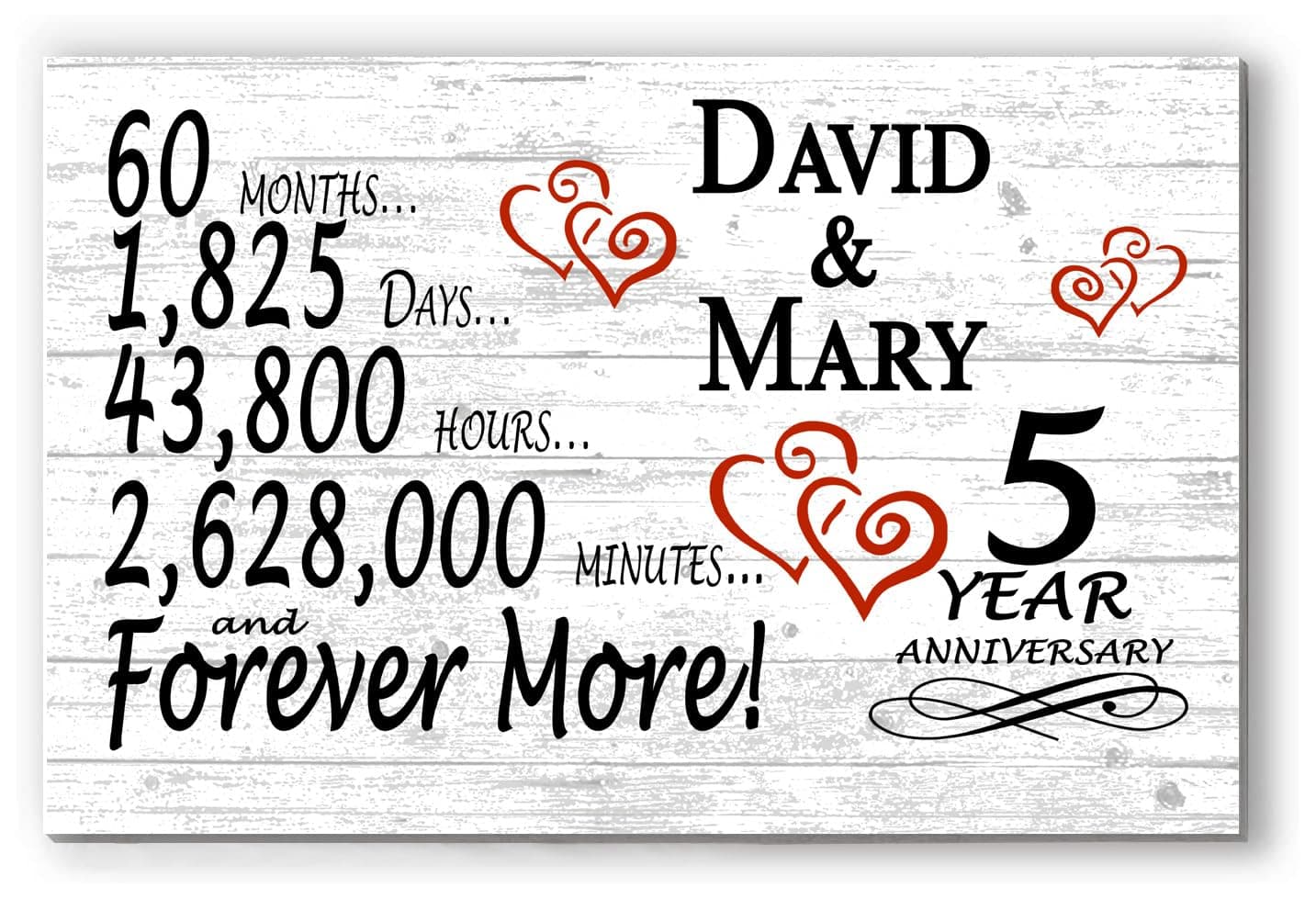 Broad Bay Personalized 5 Year Anniversary Sign Gift 5th Wedding Anniversary Present For Couple Days Minutes Years - Solid Wood - 16.5in x 10.5in x .75in (05 Year)