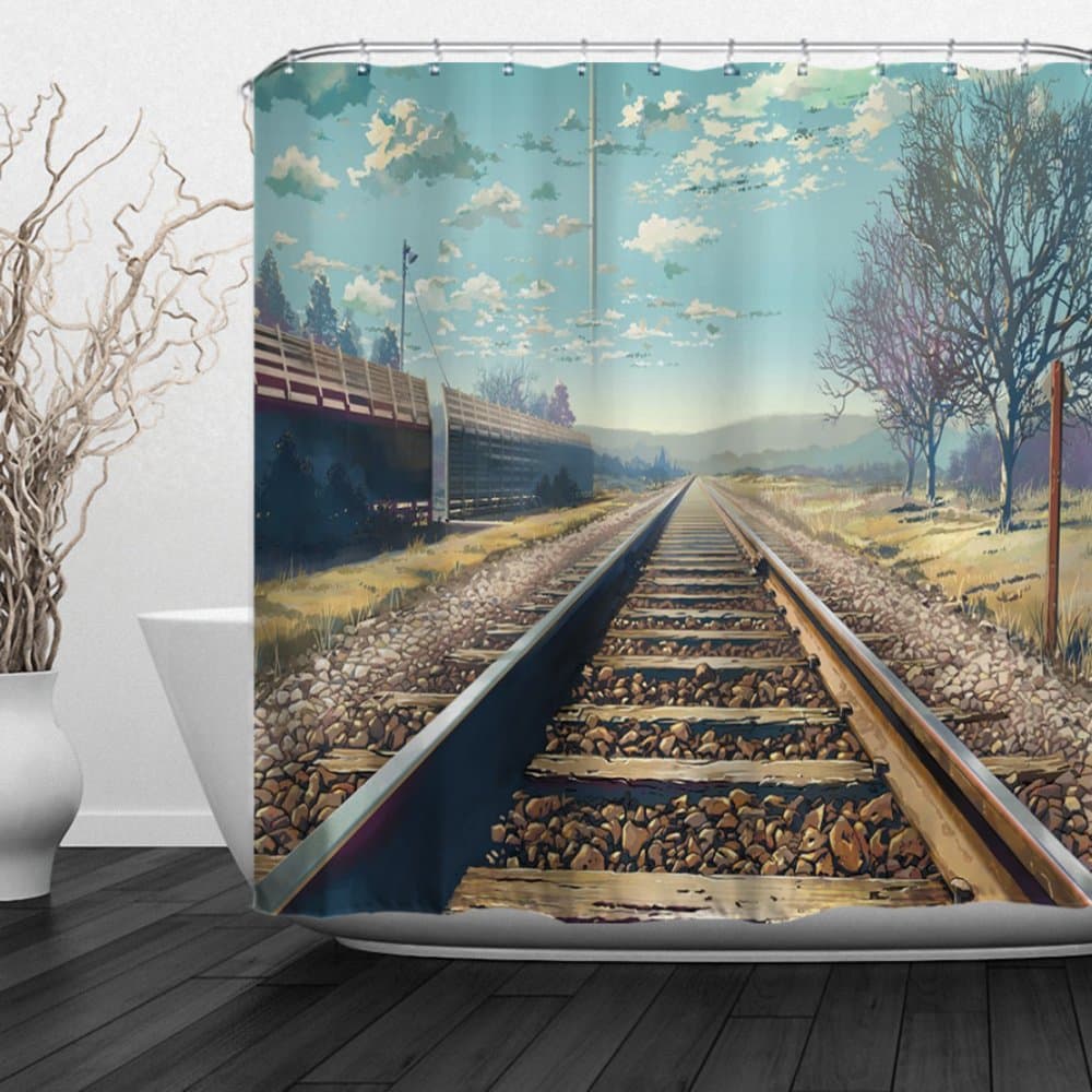 Baccessor Bathroom Decorative Polyester Fabric Shower Curtain with Hooks, Fancy Supernatural Abstract Design Theme 60" W x 72" H (150CM x 180CM) - Railroad Track
