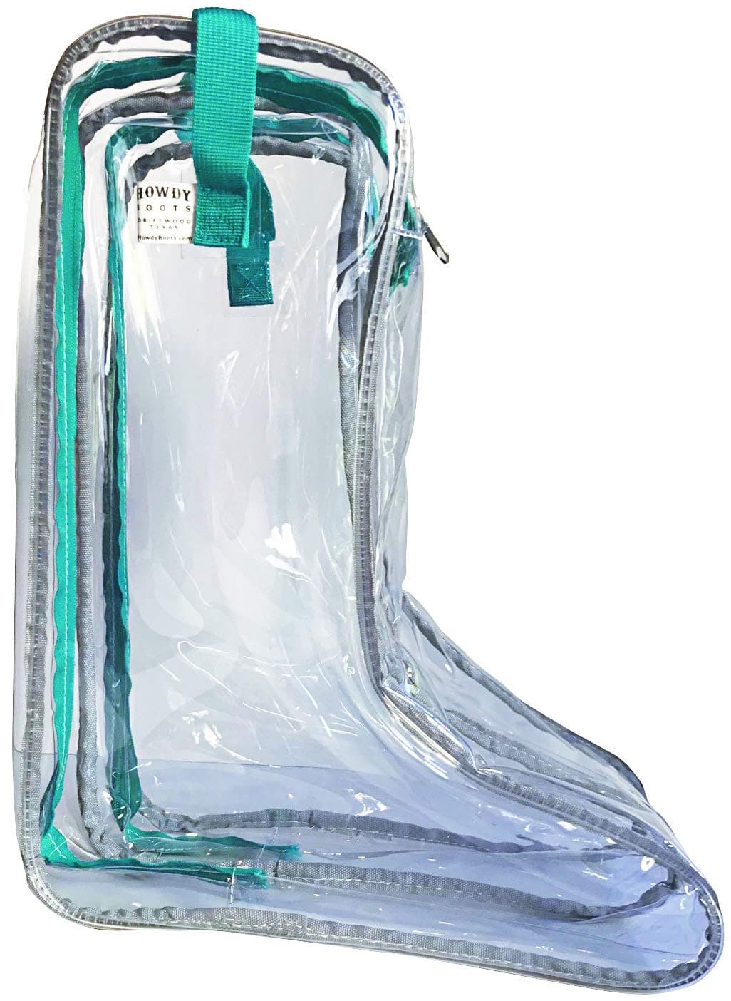 Howdy BootsHowdy Boot Bag - clear see-thru waterproof storage bag for cowboy boots mens and womens tall riding boots travel accessories shoe organizer and closet, under bed space saver storage hanging bags. Turq