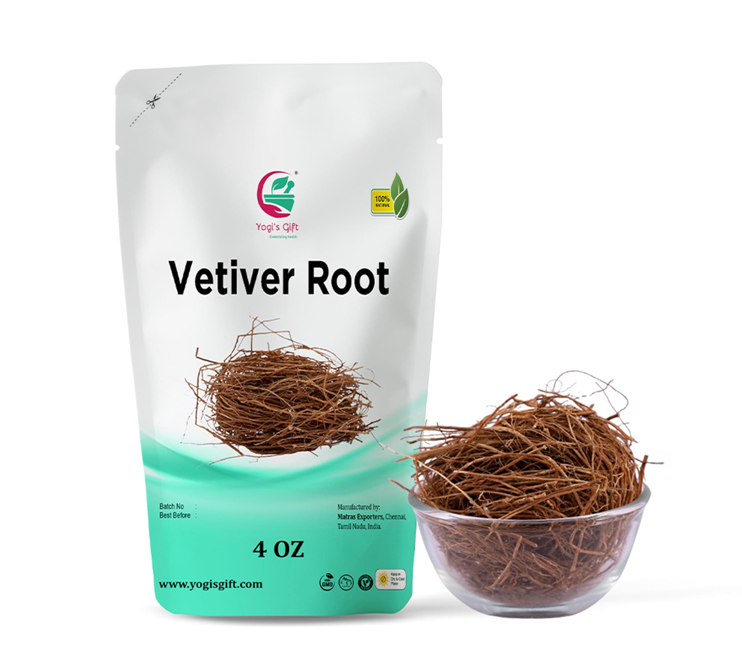 VETIVER Root 4 oz(114 Grams) | Great Aromatic Roots | 100% Pure and Natural Mesmerizing Fragrance | Product of India | Non-GMO, Vegan | Yogi's Gift®