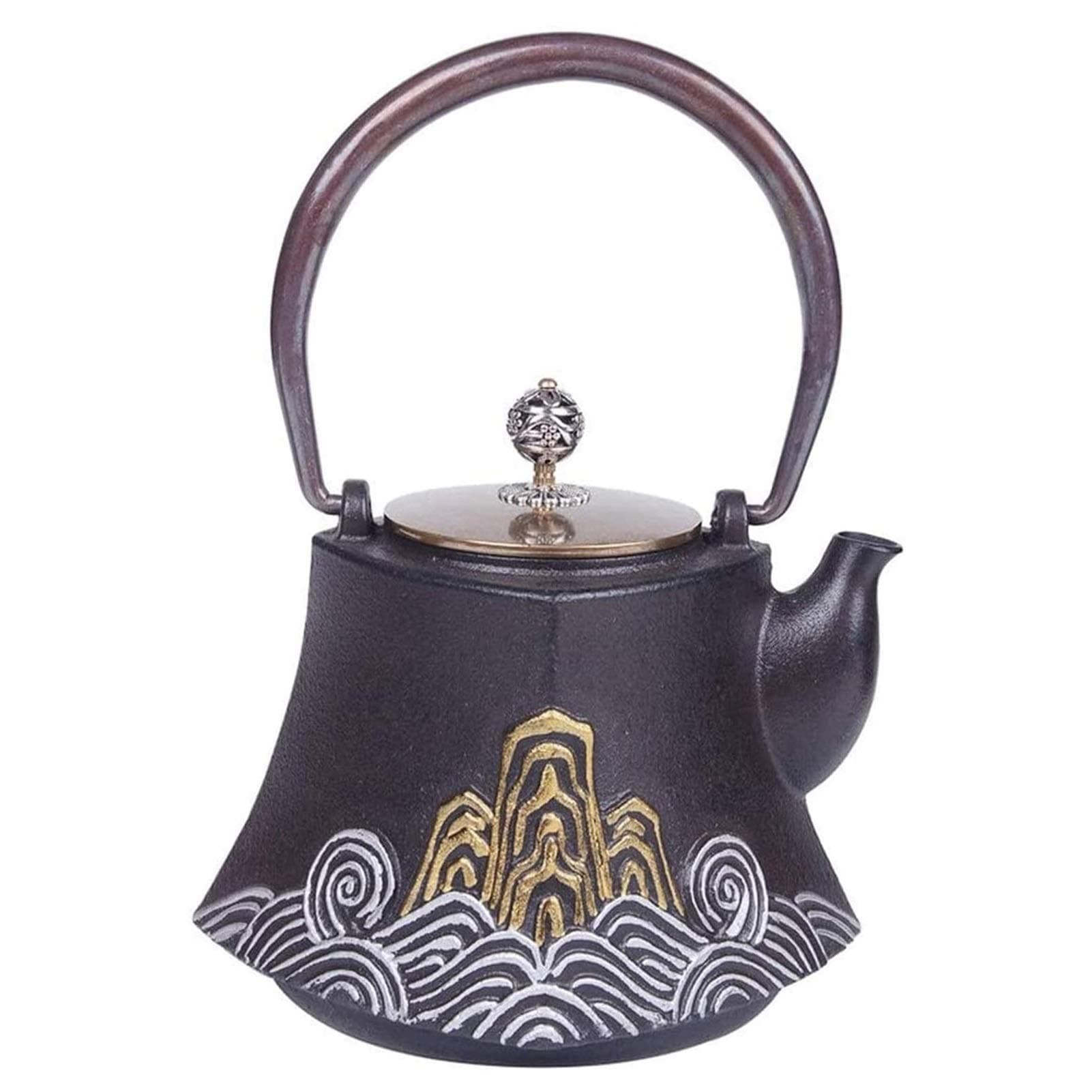 AGHH Tea Pots Cast Iron Tea Pot Style Handle Teapot Vintage Hand Painted Mountains