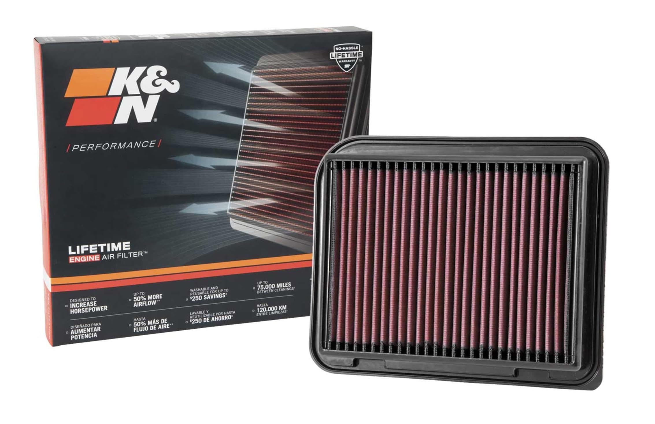 High-Flow Original Lifetime Engine Air Filter: Increase Power & Accerlation, Washable, Premium: Compatible with 2003-2024 MITSUBISHI: ASX, Eclipse, Grandis, Lancer, Outlander, 33-3015