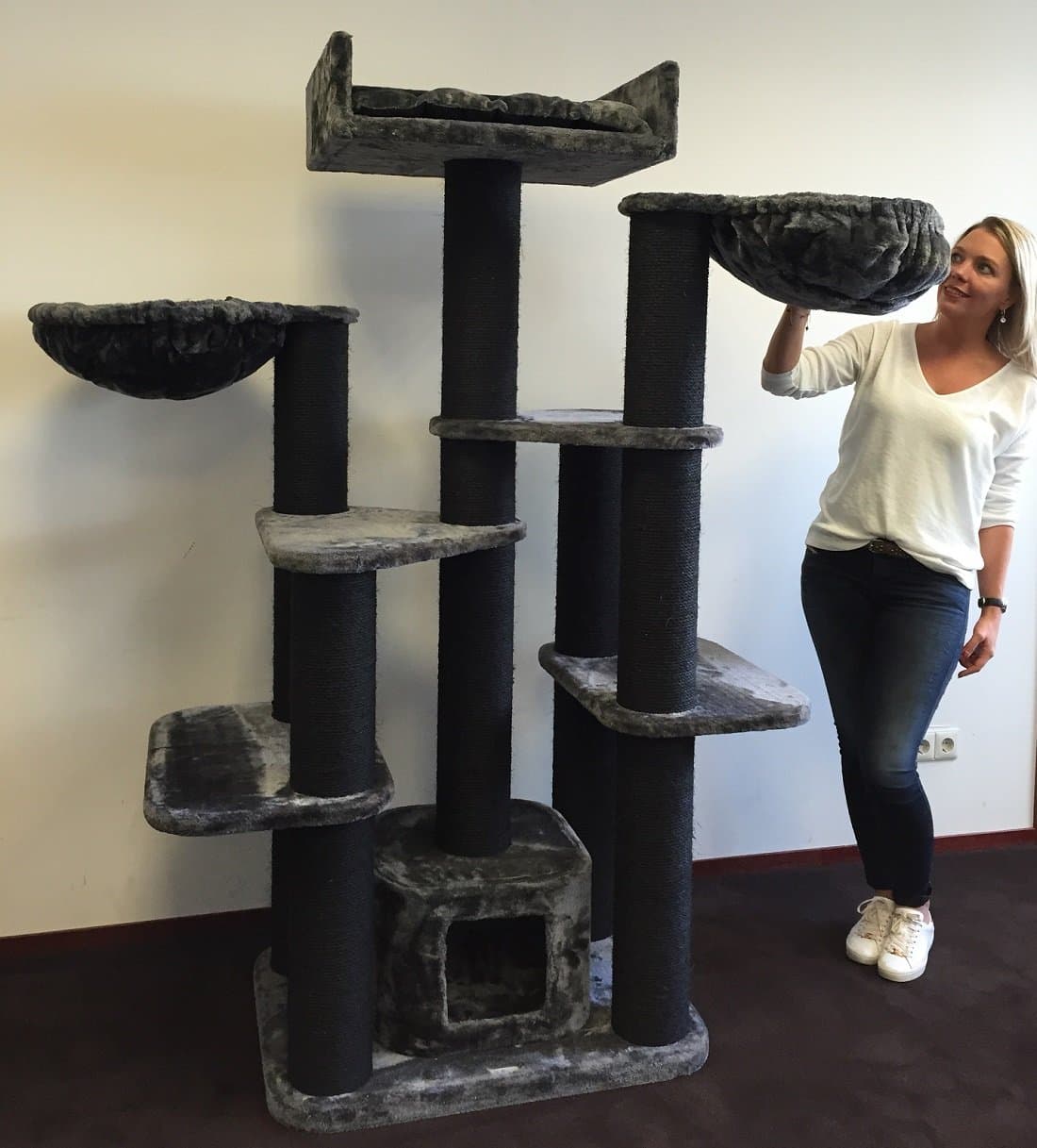 Cat Tree for Large Cats – Cat Empire Blackline Dark Grey – 72 inch 143 lbs 6 inch Ø poles – Total size 72x47x24 inch – Cat Scratcher scratching post activity center Cat Trees for large cats. Quality p