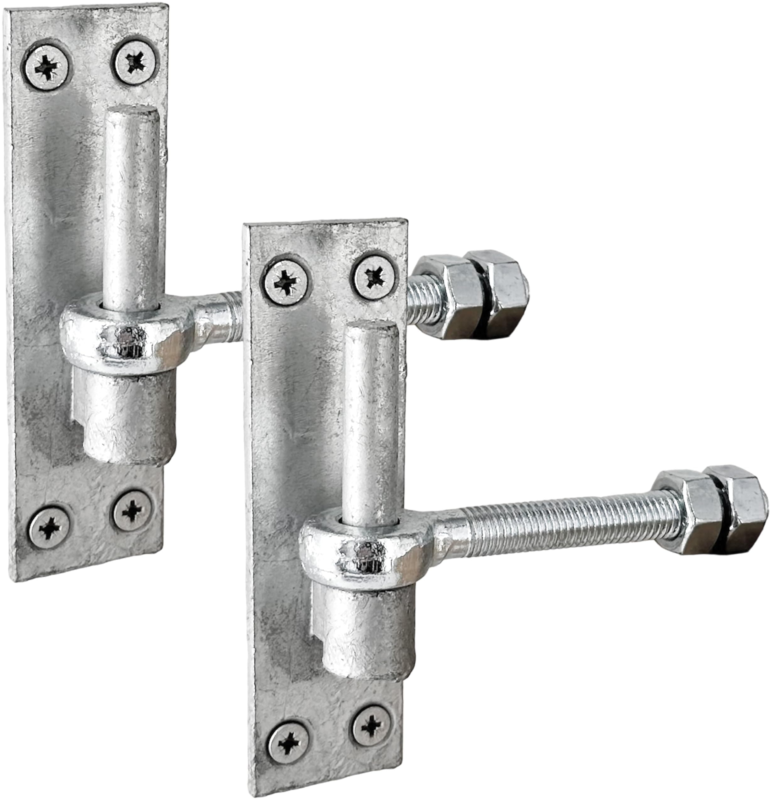 IRONTITE® 2 Pack Heavy Duty Gate Hinges with 12mm Pin and 12mm Gate Eye Bolts, to Suit Wrought Iron Gates and Wooden Gates. Black Gate Hinges Hook On Plate Hinge Pins.