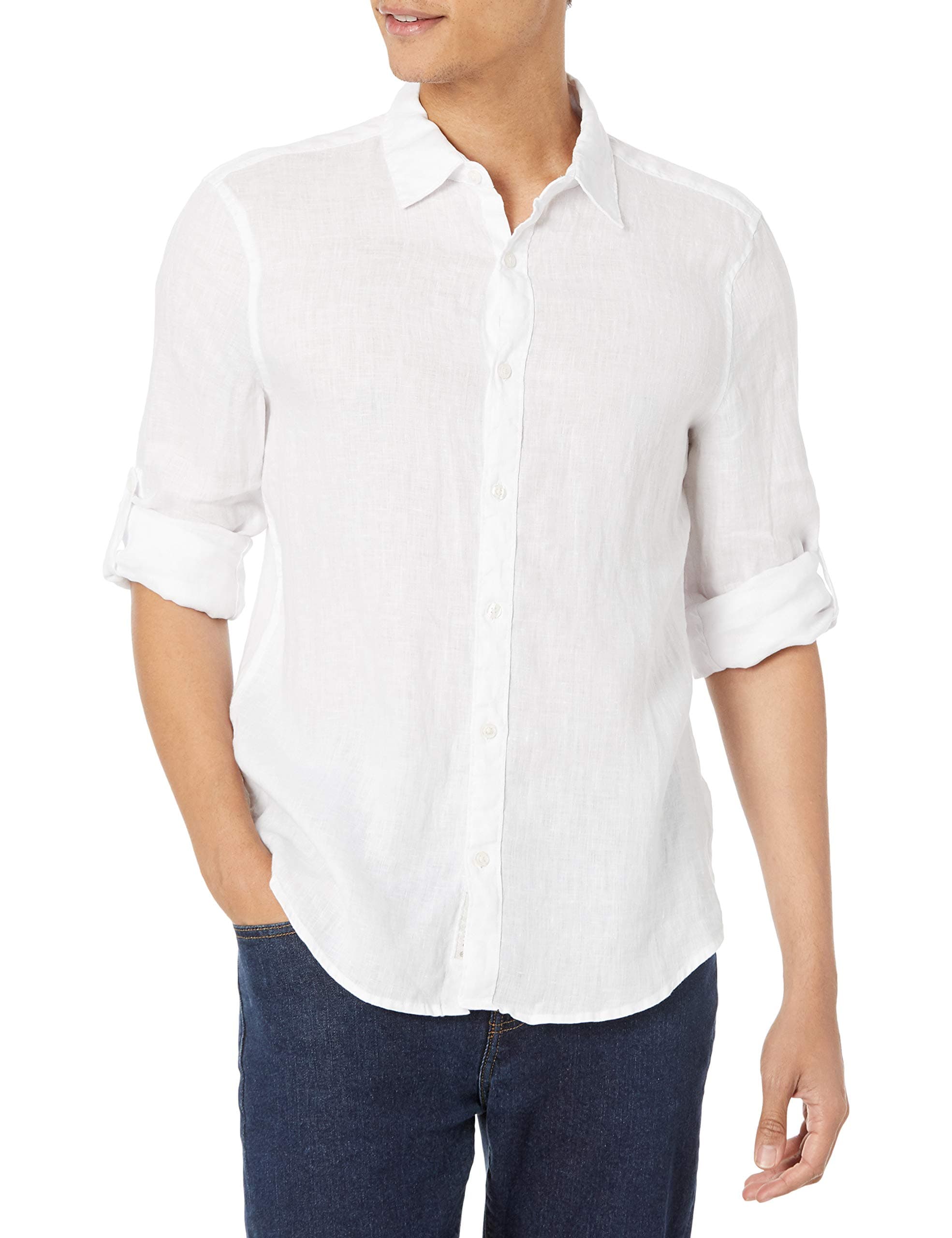 Perry EllisMen's Roll Sleeve 100% Linen Button-Down Shirt (Size X-Small - 5X Big & Tall)