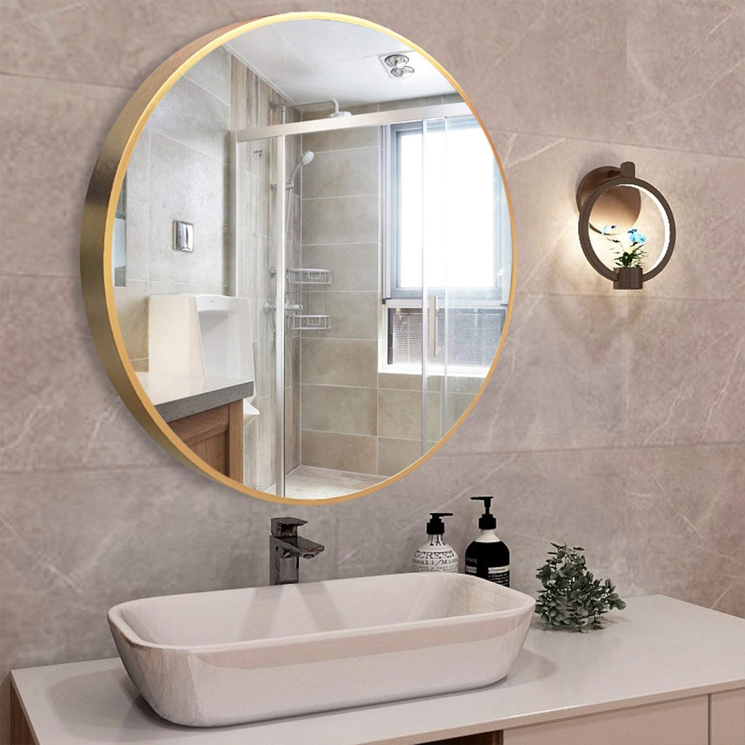 Round Mirror for Bathroom, Circle Wall Mirrors, Modern Brushed Brass Metal for Wall Decor, Best for Vanity Washrooms Bathroom and Living Rooms (Gold, 31 inches), DKYJGD001