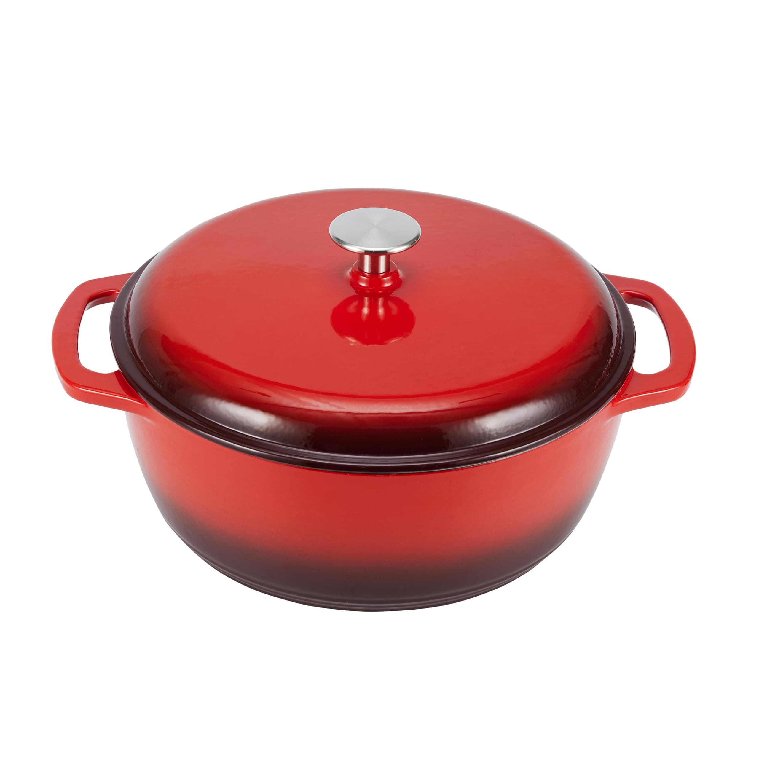 Amazon Basics Enameled Cast Iron Dutch Oven Pot with Lid, Round, Dual Handles, Heavy-Duty, Oven Safe for Stews, Roasting, Baking, 6-Quart, Red