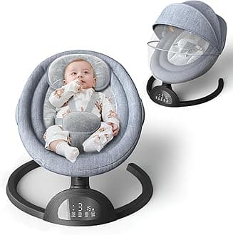 Baby Swings for Infants, Portable Baby Swing for Indoor and Outdoor, Bluetooth Baby Swing with Music Speaker, 5 Point Harness Belt, 5 Speeds and Timing