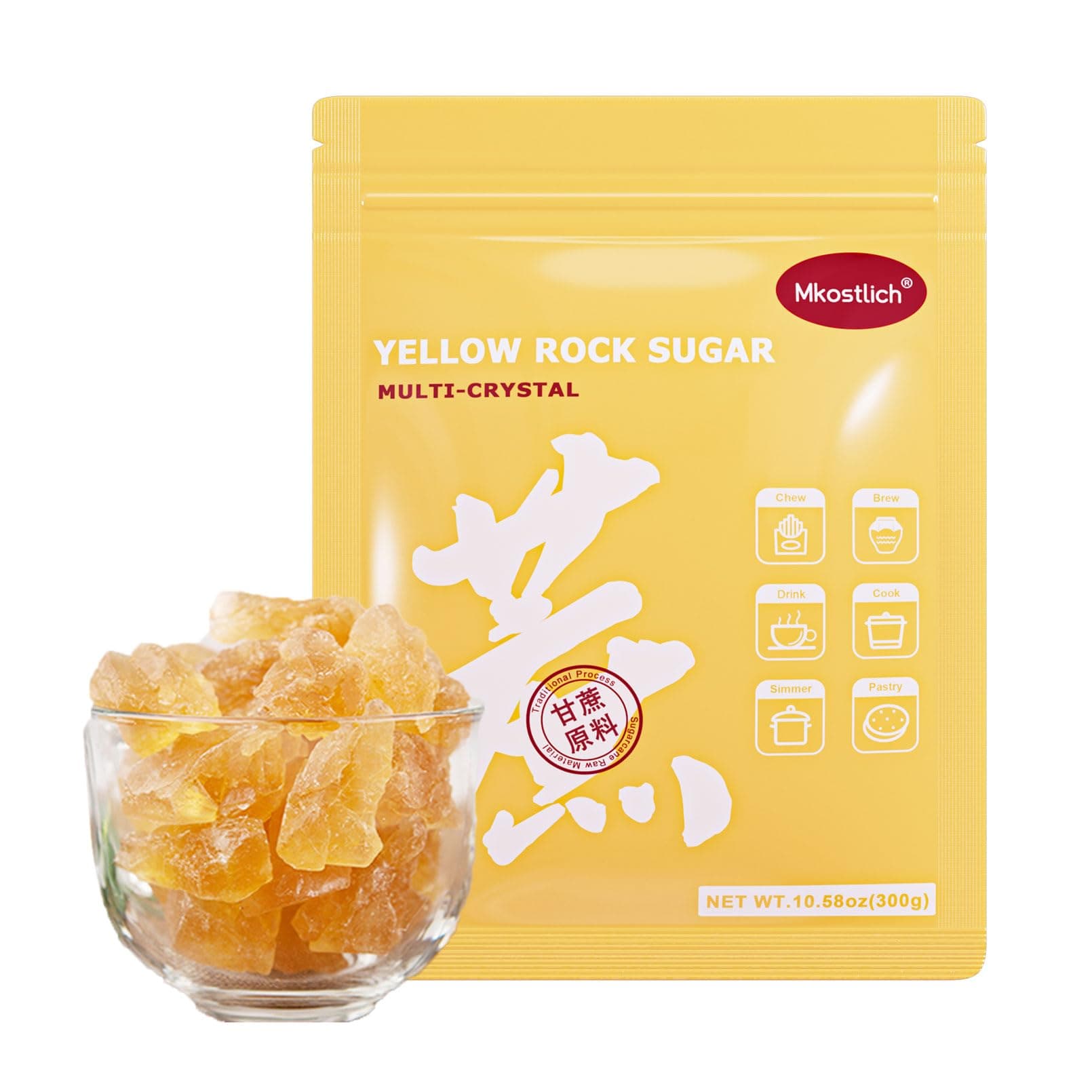 Mkostlich Medium-Sized Yellow Rock Sugar, Rock Sugar for Pho, 10.56oz/300g 黄冰糖