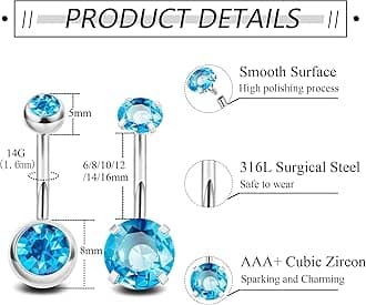 2PCS 14G Surgical Steel Belly Button Rings for Women Round CZ Navel Ring Long Belly Rings Belly Piercing Jewelry 6-16MM