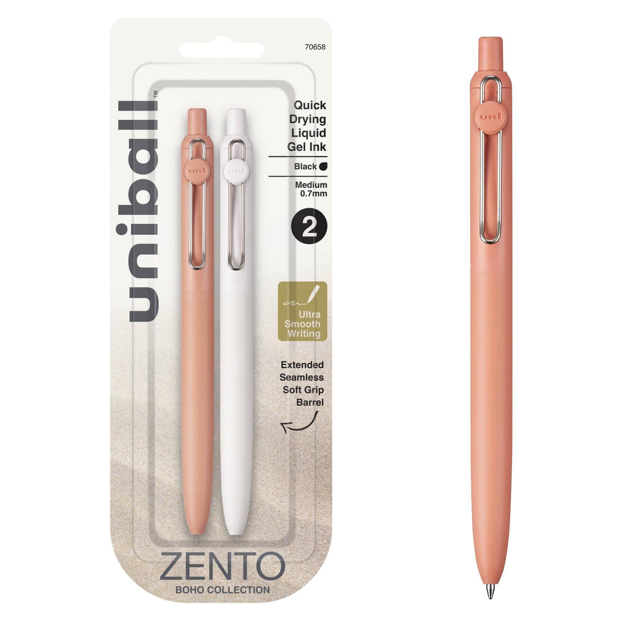 Zento Gel Ink Rollerball Pens, 2 Black Medium Point Smooth Writing Pens, Colored Japanese Pens, Boho Colors
