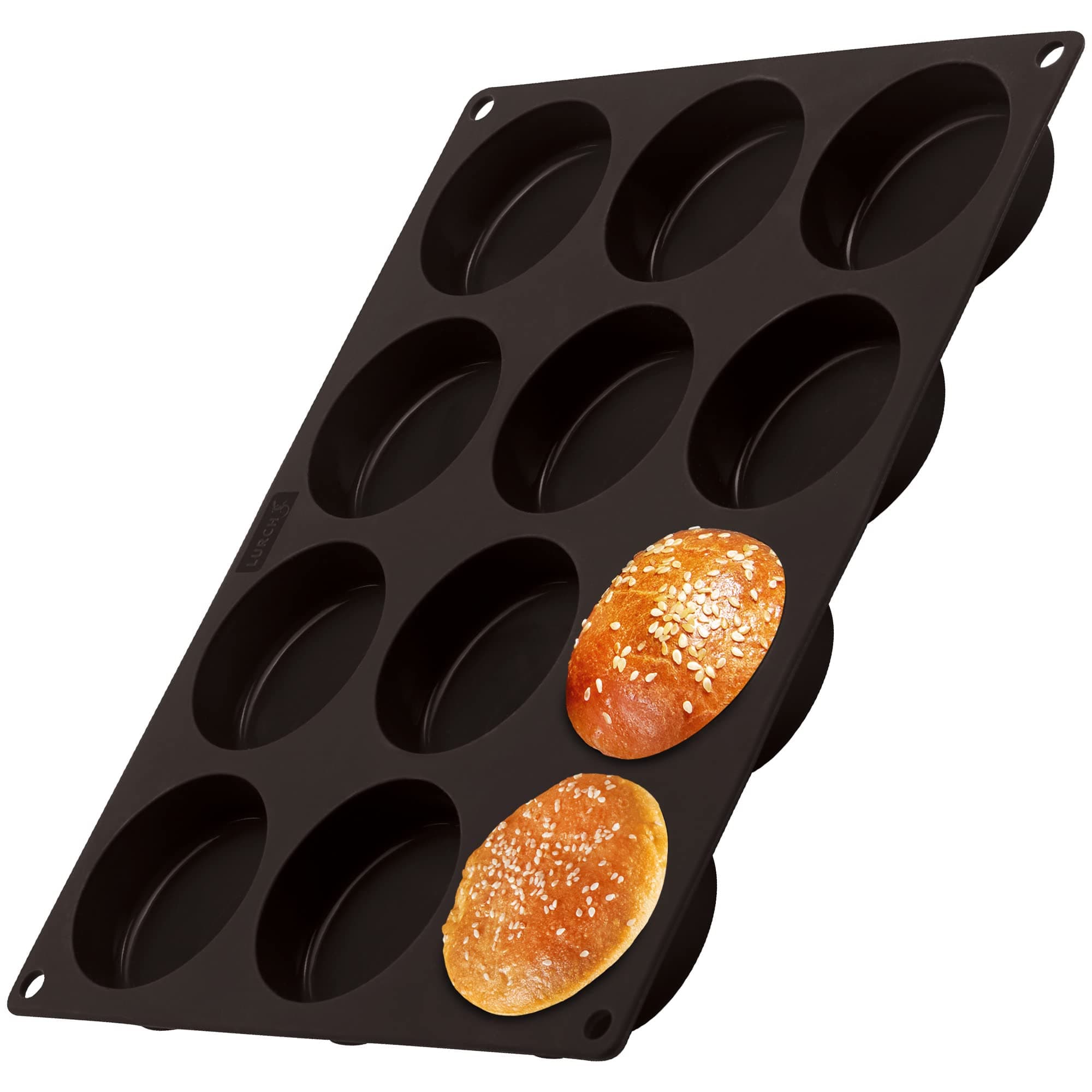 Lurch 85087 FlexiForm Burger Buns 12 x Baking Mould for 12 Burger Rolls Diameter 6.3 cm 100% BPA- Platinum Silicone Brown
