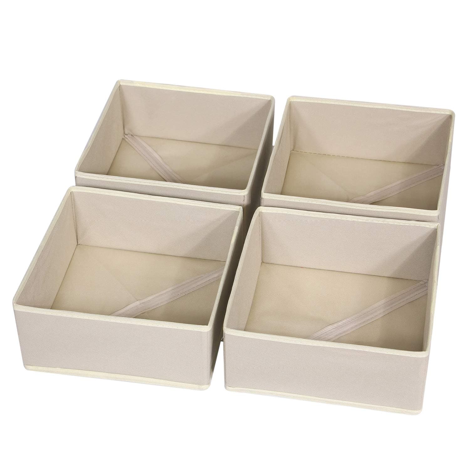 DIOMMELL 4 Pack Foldable Cloth Storage Box Closet Dresser Drawer Organizer Fabric Baskets Bins Containers Divider for Clothes Underwear Bras Socks Clothing,Beige 400