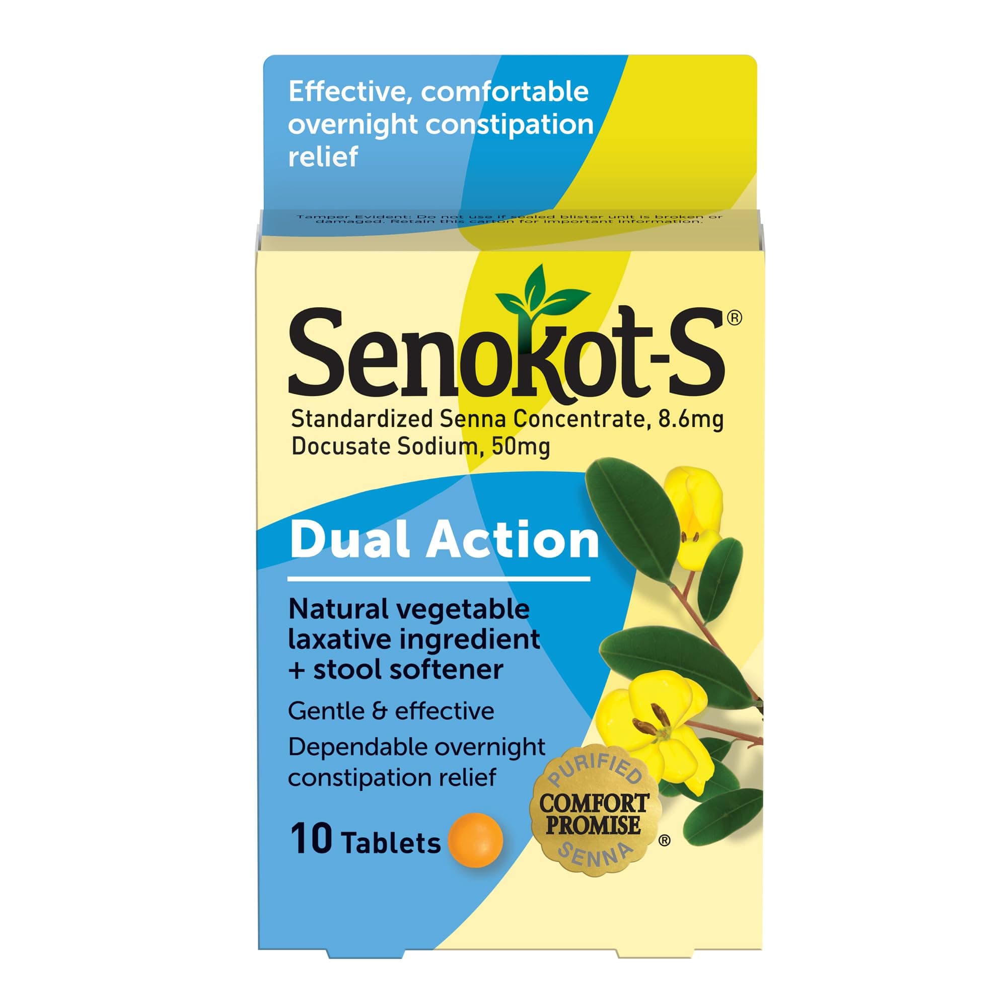 S Dual Action Natural Vegetable Laxative Ingredient Plus Stool Softener Tablets, Docusate Sodium, Senna Concentrate, Gentle, Overnight Relief From Occasional Constipation, 10 ct
