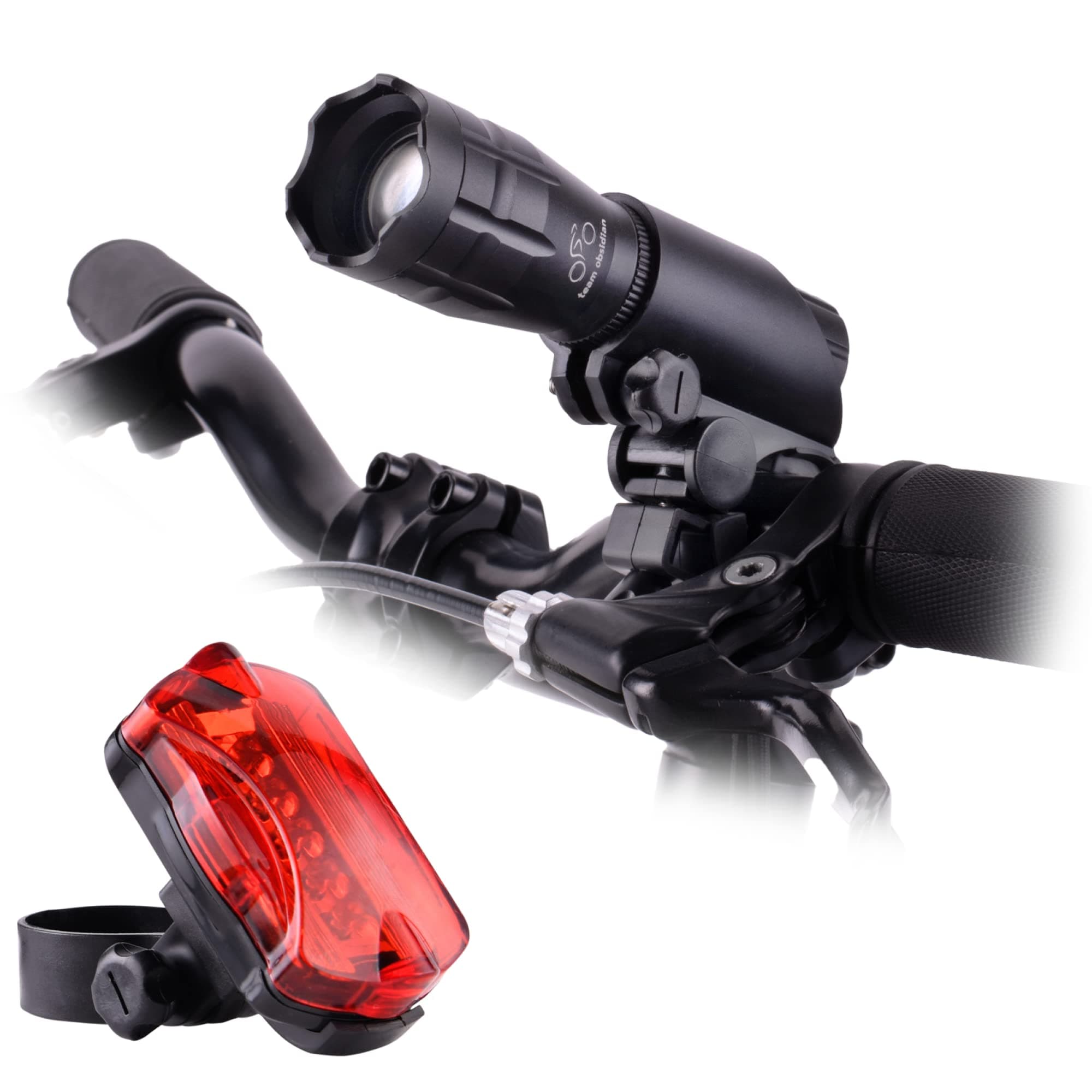 TeamObsidian Bike Lights Set - Super Bright Front and Back LED Lights for Your Bicycle - Easy to Mount Bike Headlight and Tail Light for Night Riding - Front and Rear Light Fits All Bikes