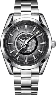 Men Luxury Automatic Mechanical Watch Earth Luminous Pointer Waterproof Sports Stainless Steel/Leather Watches