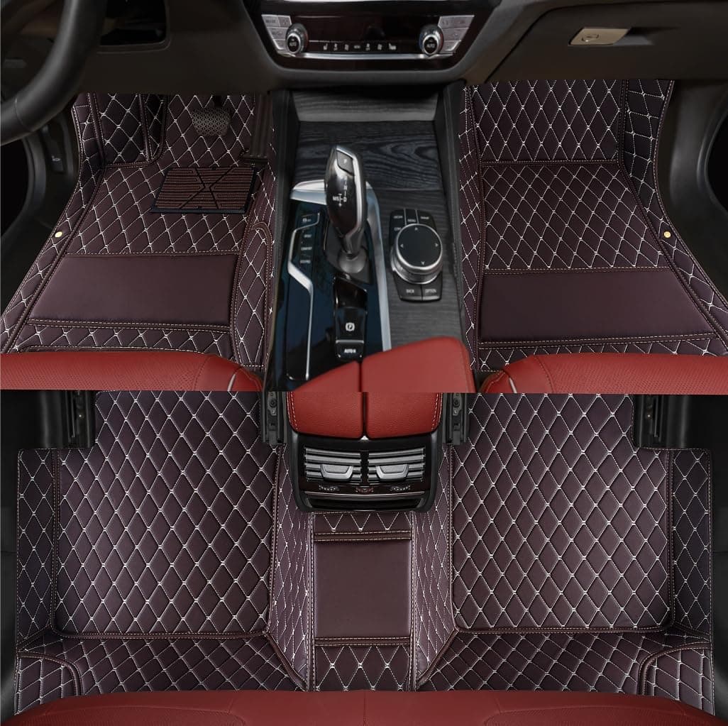 Custom Personalized Floor Mats for Cars，Luxury Full Coverage All Weather Car Floor Mats，Anti-Slip Leather Car Mat Set ，Custom Floor Mats for 99% of Cars, Trucks & SUVs (Dark Brown)