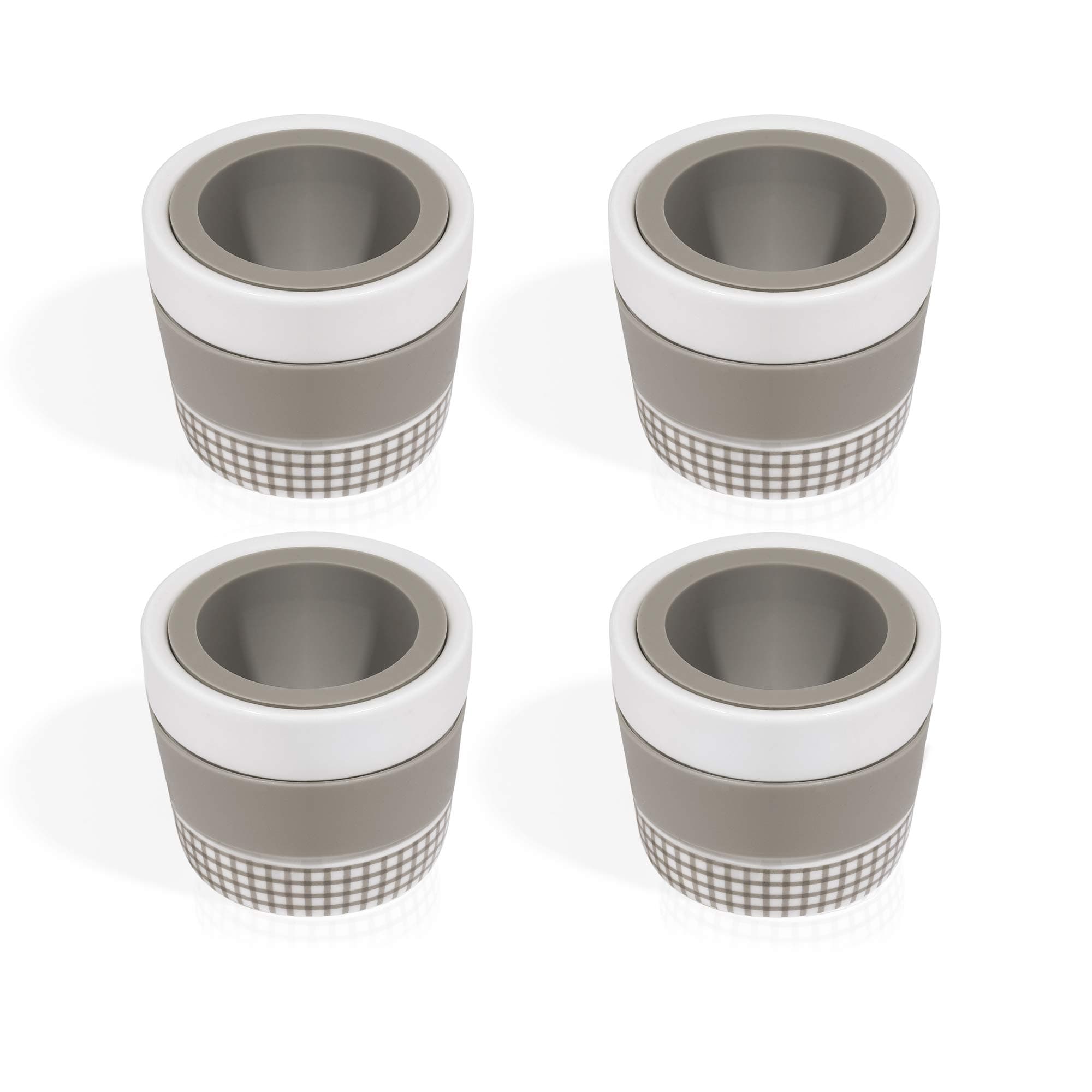 KitchenGet - Egg Cups Holder Set - Set of 4 Breakfast Egg Cup Silicone and Ceramic Porcelain Holders