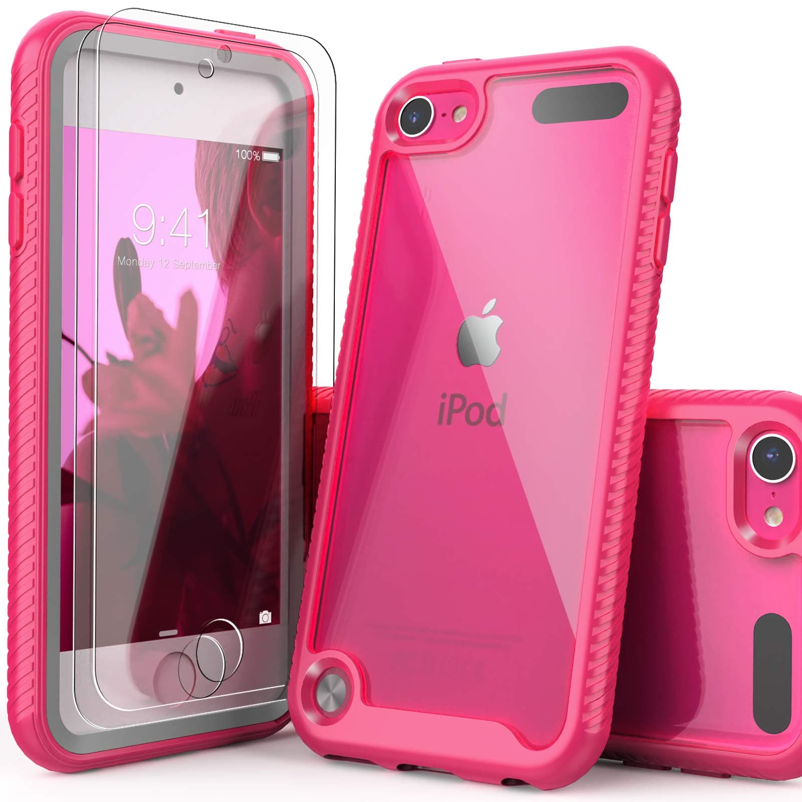iPod Touch 7th Generation Case, 2 in 1 Shockproof iPod Case with 2 HD Screen Protectors, Hybrid Heavy Duty Protection Shock Resistant Cover for iPod Touch 5/6/7th Generation, Rose