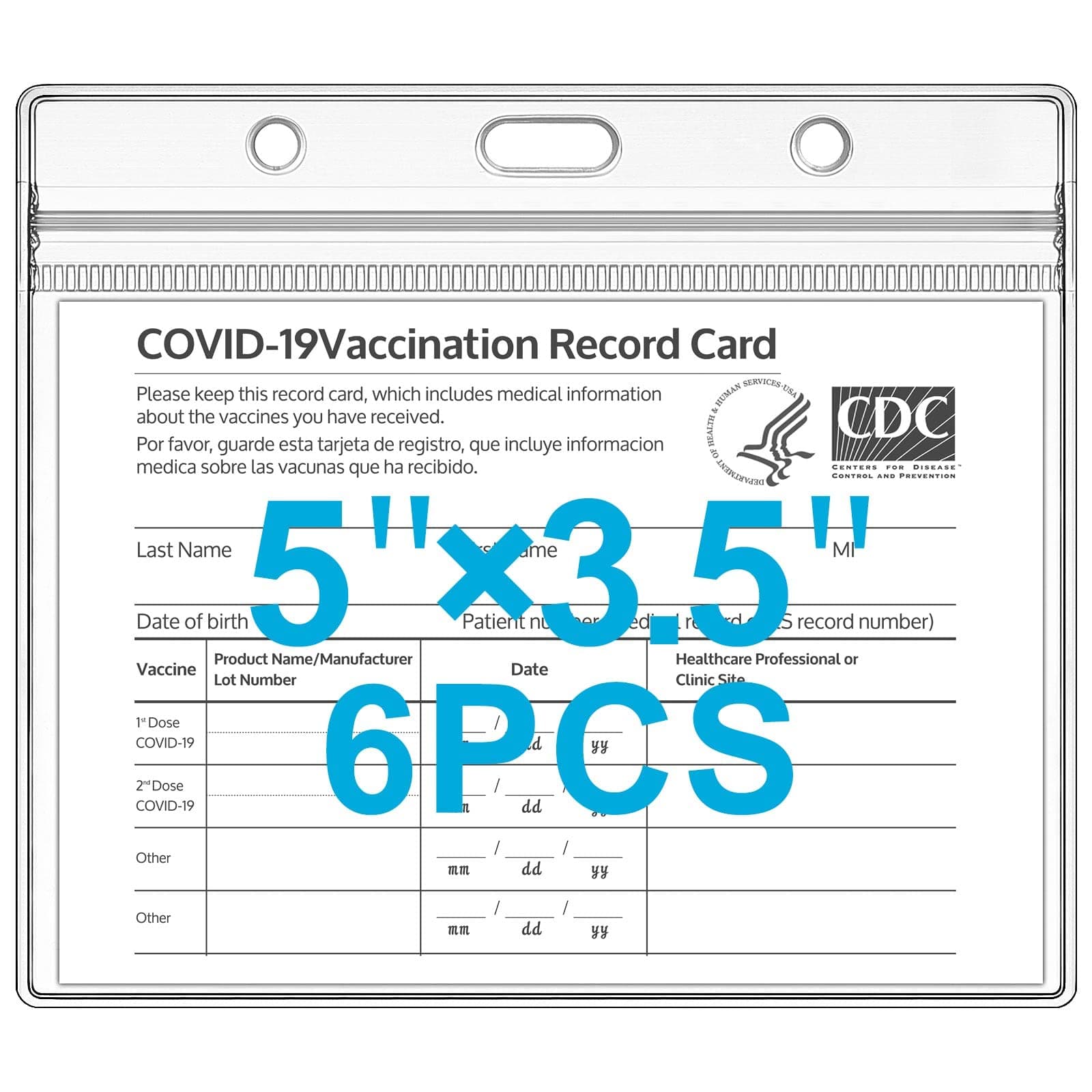 Vaccination Card Protectors for 5"3.5" Card, 6pack