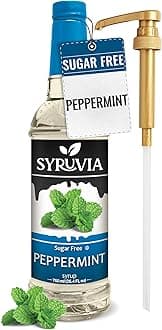 Syruvia Sugar Free Peppermint Syrup for Coffee, Flavored Syrup for Drinks, Lattes, and Desserts – 25.4 fl oz, With Pump