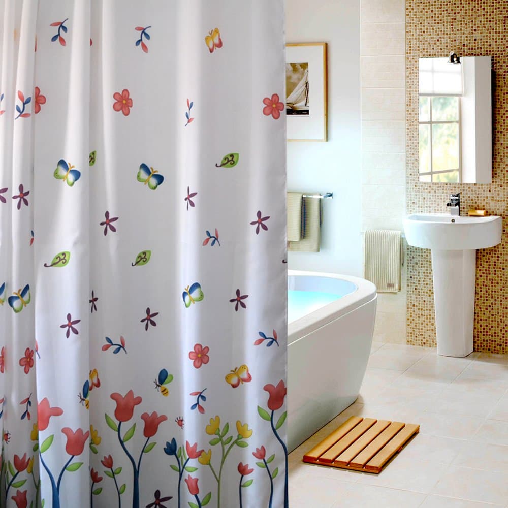 DOCU026 New Modern High Quality 100% Polyester Water Resistant Flower Butterfly honeybee Bathroom Shower Curtains - Extra Long 200 * 240cm with Ring hooks