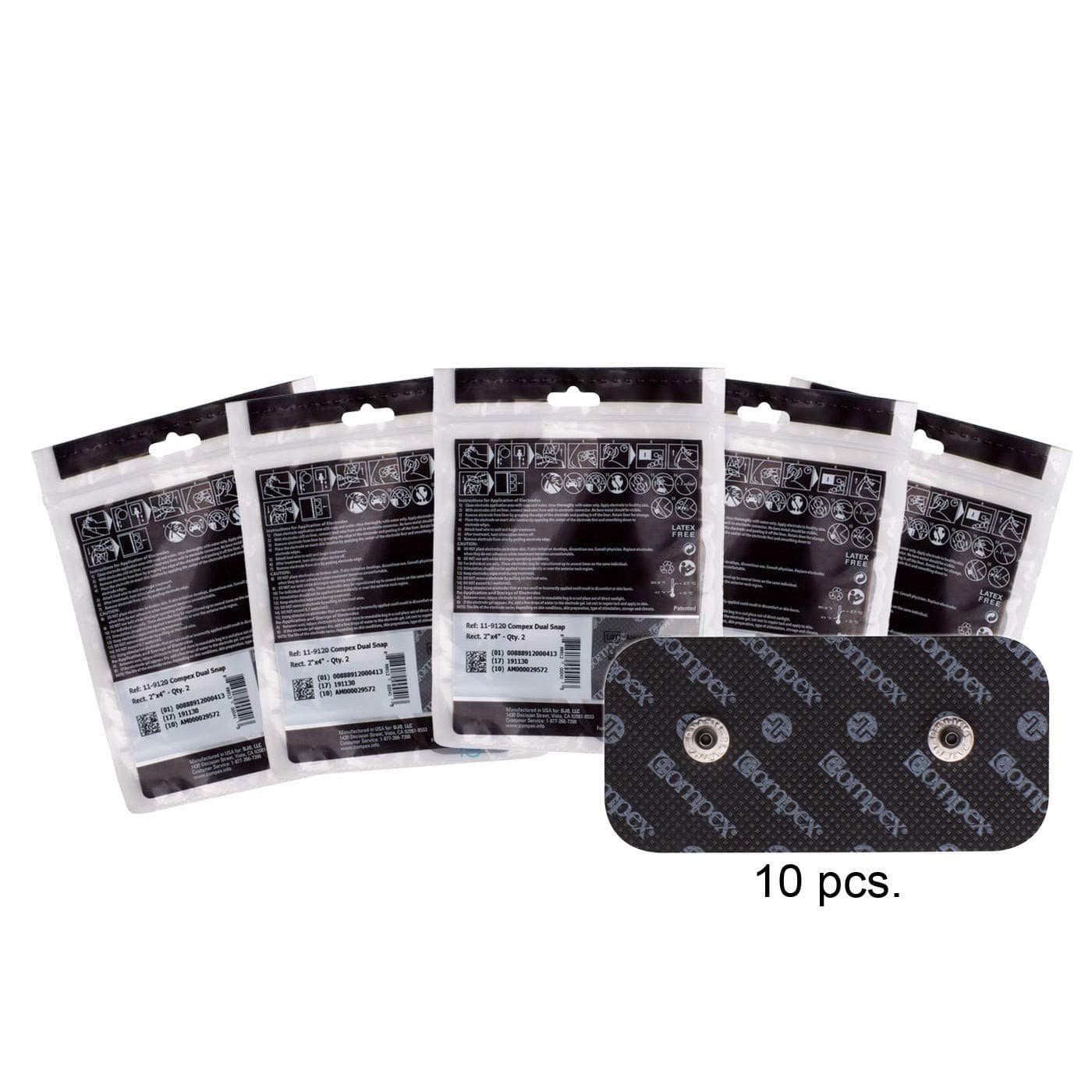 Easy Snap Electrodes 2 x 4 Inch for Edge, Performance, Sport Elite, Wireless Muscle Stimulators - 5 Pack (10 Electrodes) - Black, 5 Count (Pack of 2)
