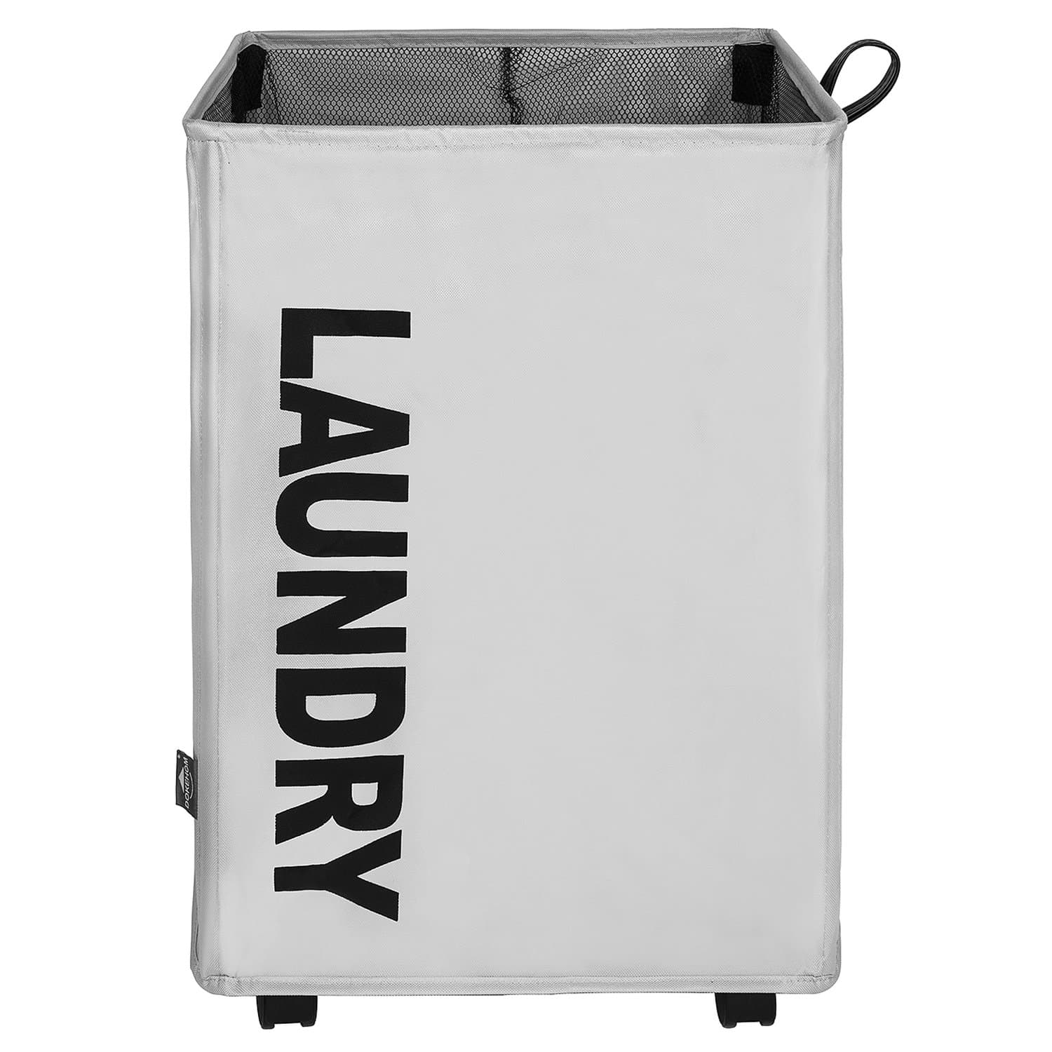 DOKEHOM Large Laundry Basket with Leather Handle on Wheels (4 Colors), Collapsible Laundry Hamper, Foldable Clothes Organizer, Folding Washing Bin (Grey, L)