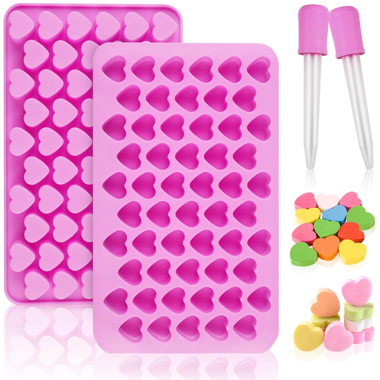 Silicone Molds for Wax Melts, 2 Pack Silicone Mini Heart Molds with 2 Droppers, Heart Candy Molds Silicone Molds for Gummies Chocolate Ice Cube Jelly Cake Soap Candle DIY Gifts