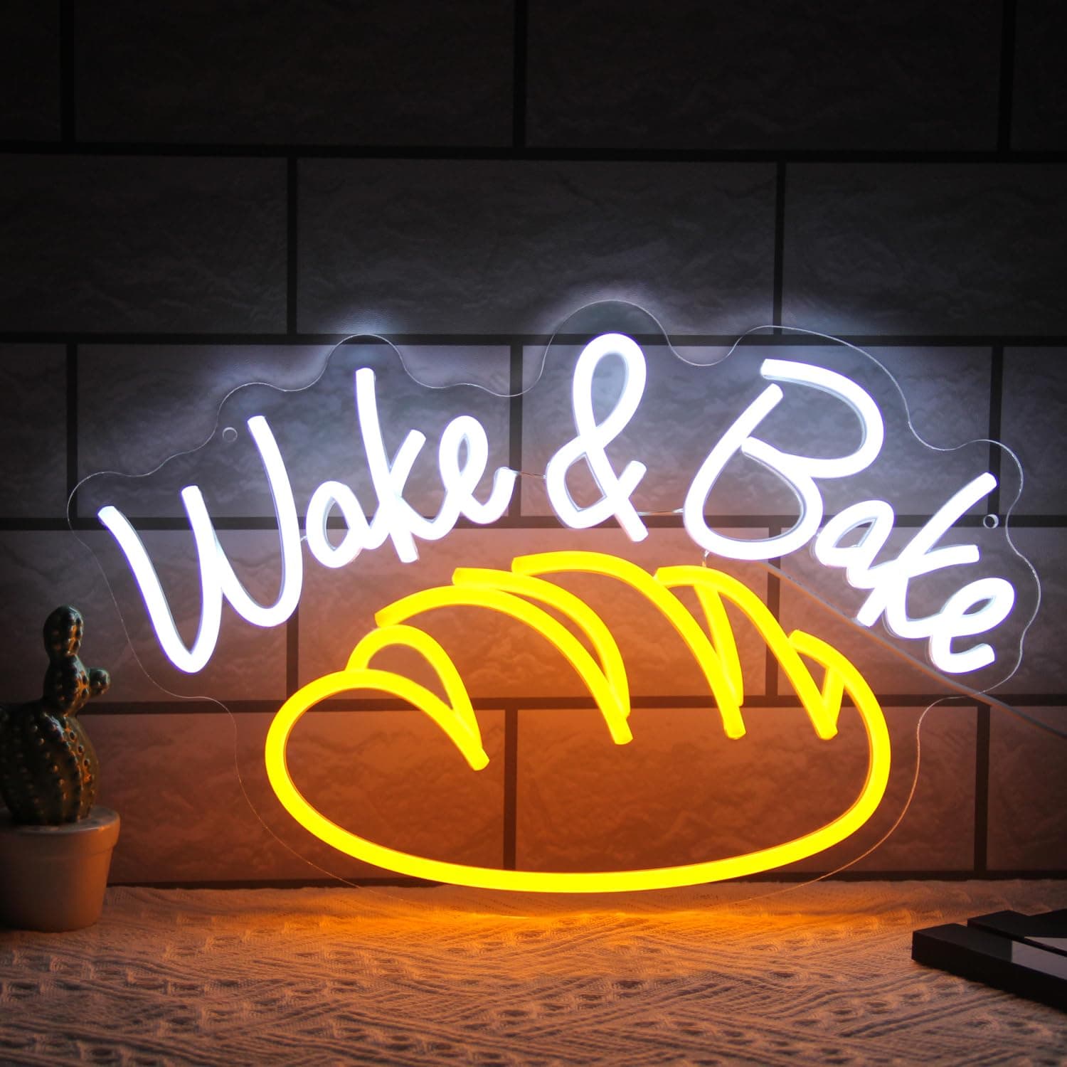Wake And Bake Neon Sign Bakery Open LED Neon Light Kitchen Wall Decor Coffee Bar Neon LED Sign Bread Breakfast Neon Light up Sign for Kitchen Baking Dessert Shop Bakery Cafe Decor