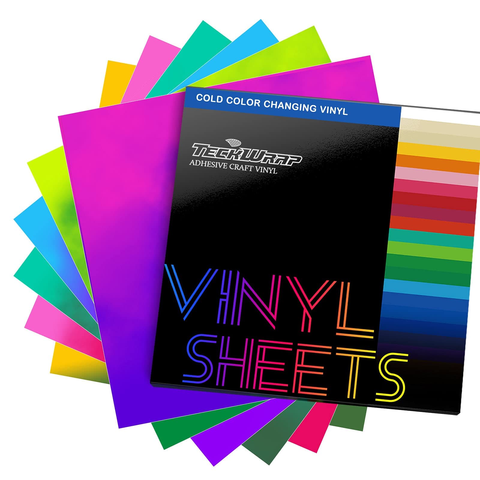 TECKWRAPCold Color Changing Vinyl Sheets Permanent Adhesive Vinyl Cold Sensitive for Stickers Decals Cups Water Bottles Decoration, 12" x 12" 6 Sheets/Pack