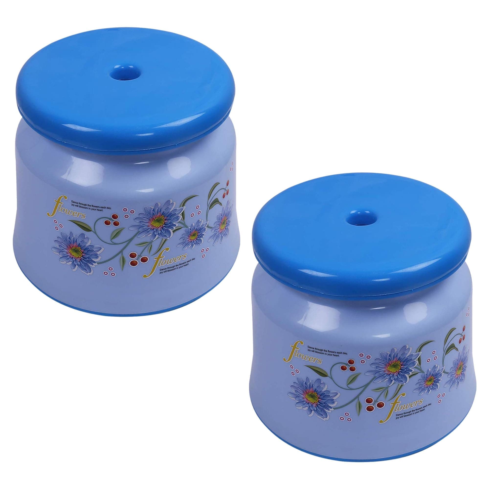 Kuber Industries Pack of 2 Bathroom Stool | Plastic Stool for Bathroom | Stool for Sitting | Anti -Slip with Strong Bearing | Patla for Toilet | Printed Design | Blue