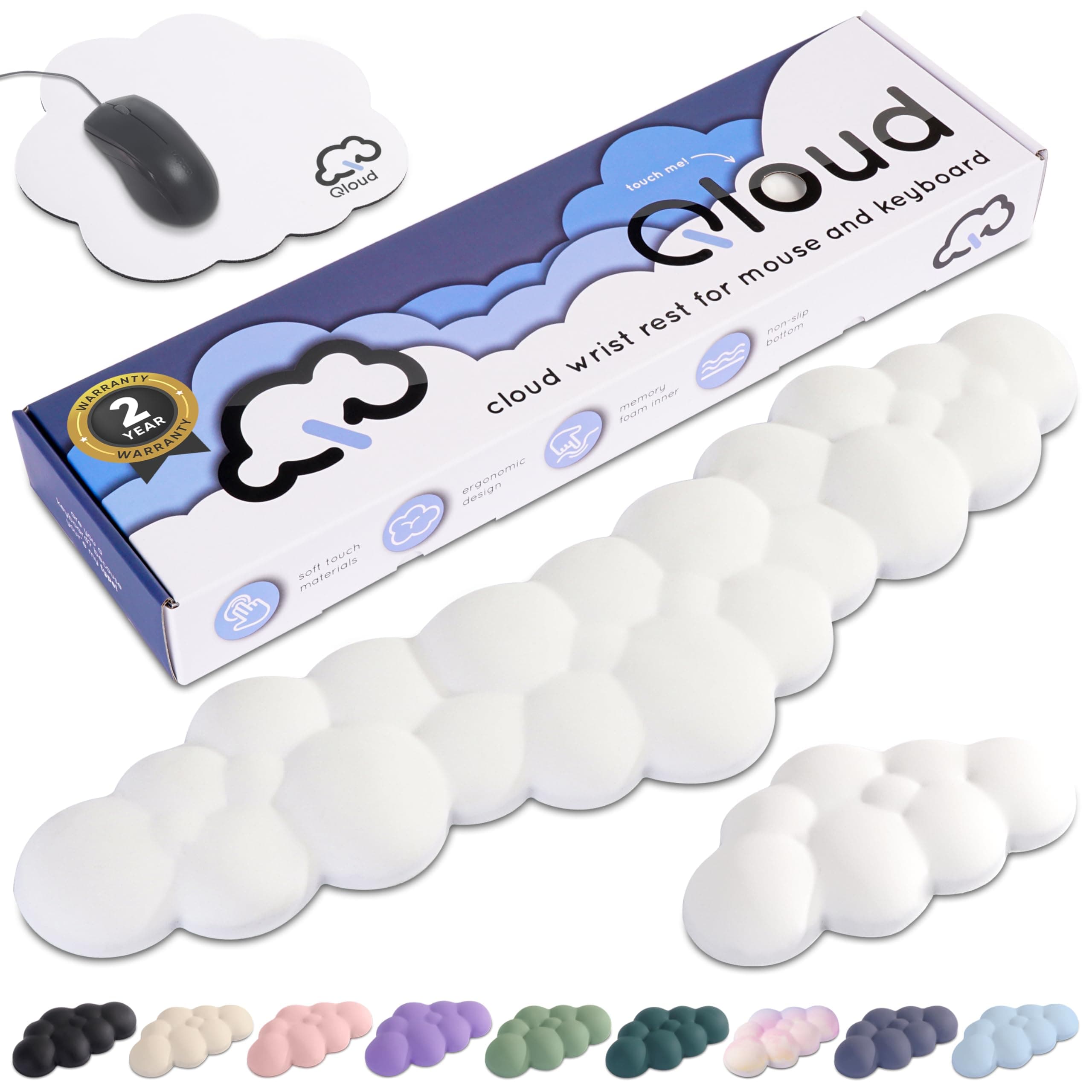 Qloud Cloud Wrist Rest - Gaming Mouse Pad and Keyboard Support - Palm Rest - Desk Pad - White