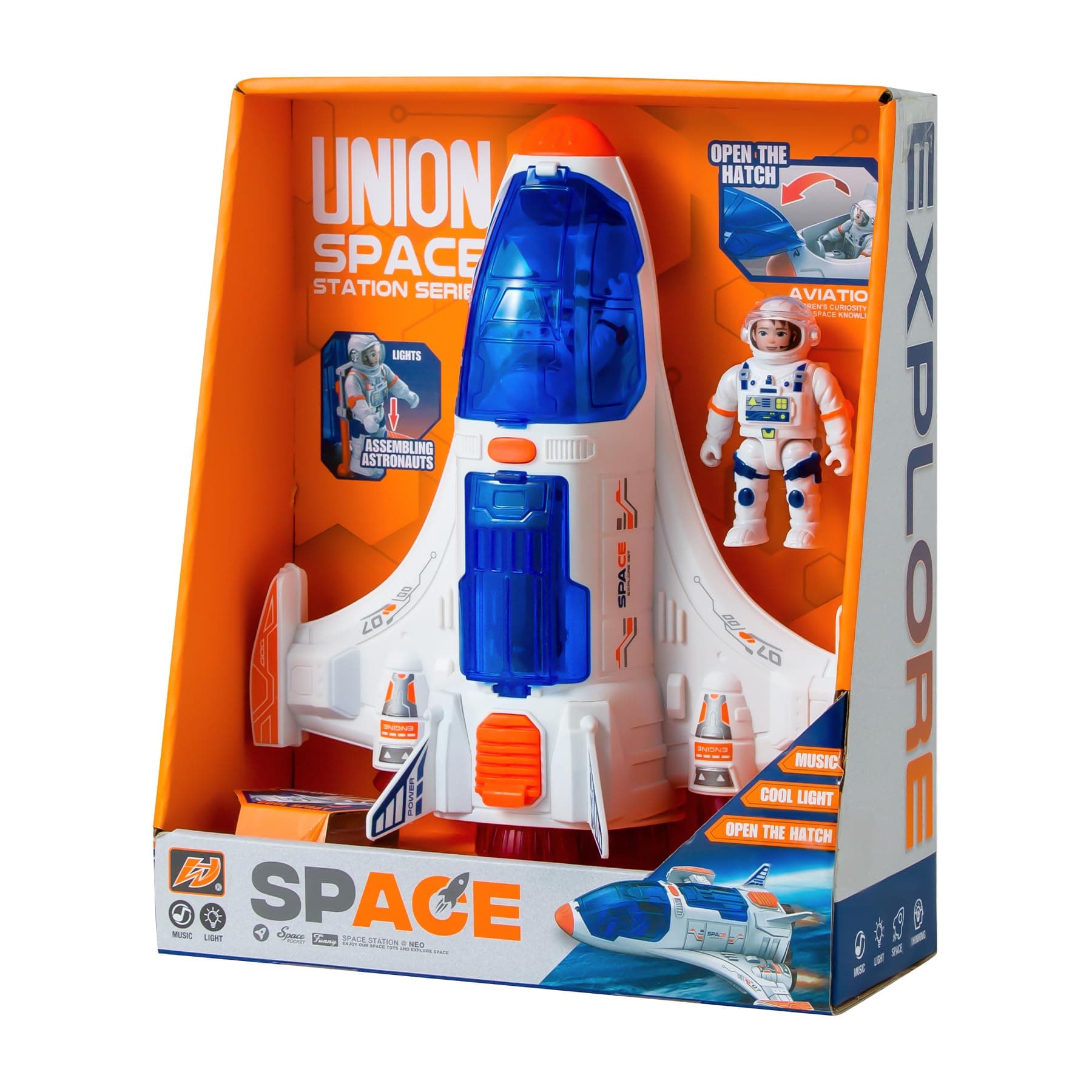 Spaceship Shuttle Toy with Astronaut Figure - Space Toys with Lights and Sound - Rocket Ship Toy for Kids 3-5, Space Exploration Astronaut Toys Set, Outer Space Birthday Gift