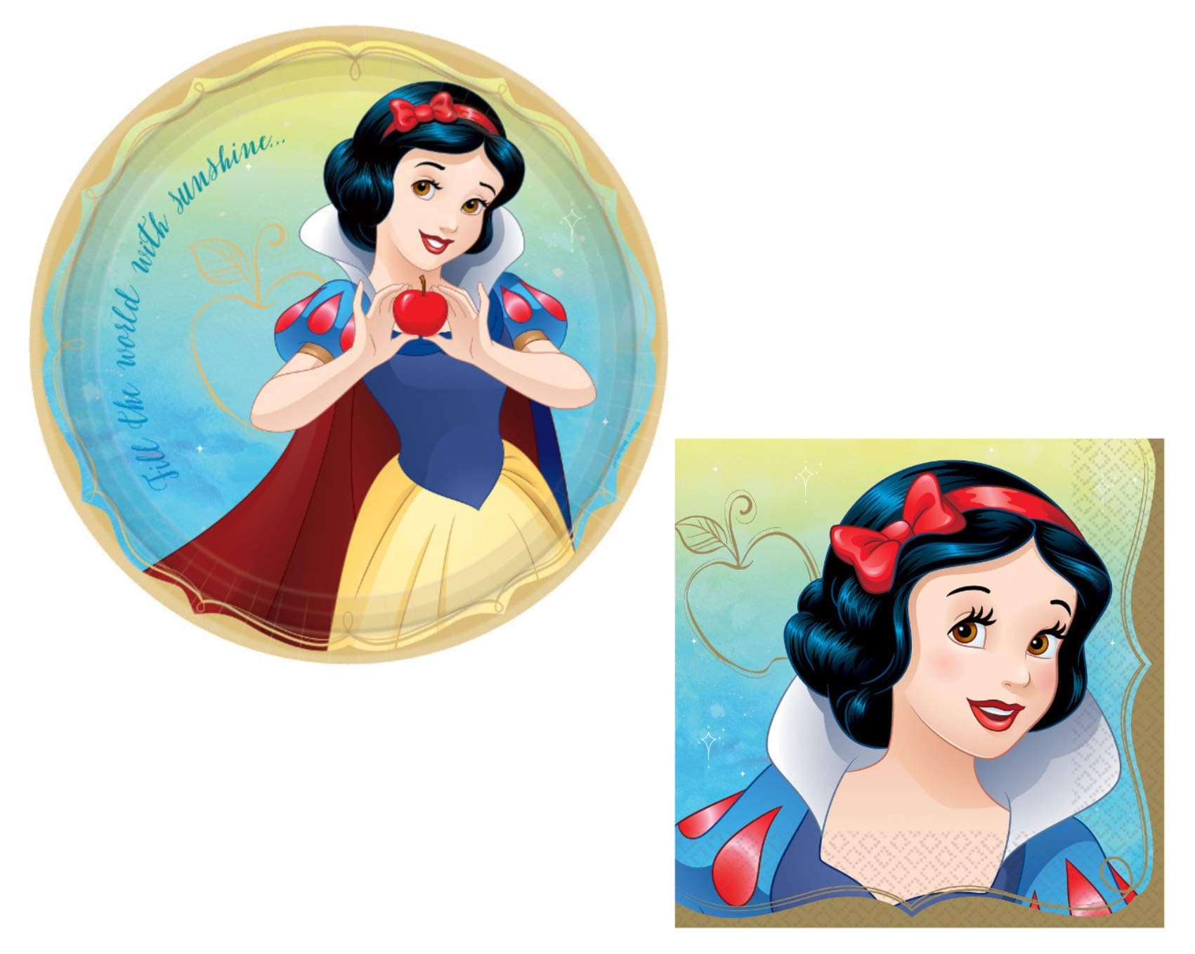 Snow White Party Supplies: Bundle Includes Round Dinner Plates and Napkins for 16 People