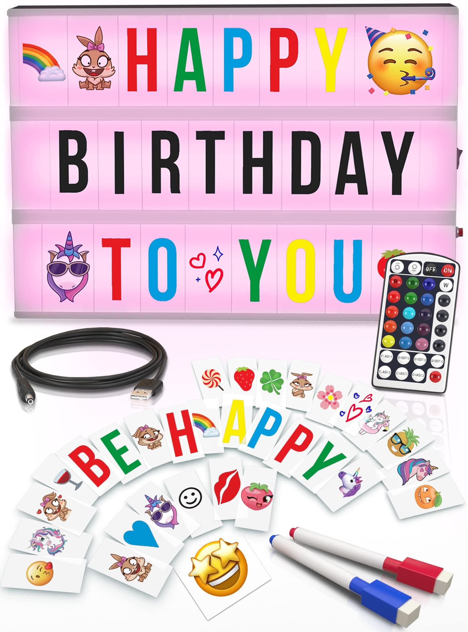 Cinema Light Box with Letters – Marquee Color Changing Light Box Sign with 386 Black & Color Letters & Emoji & 2 Markers- Premium Light Up Letter Board – 16 Dimmable Remote-Controlled Colored Options