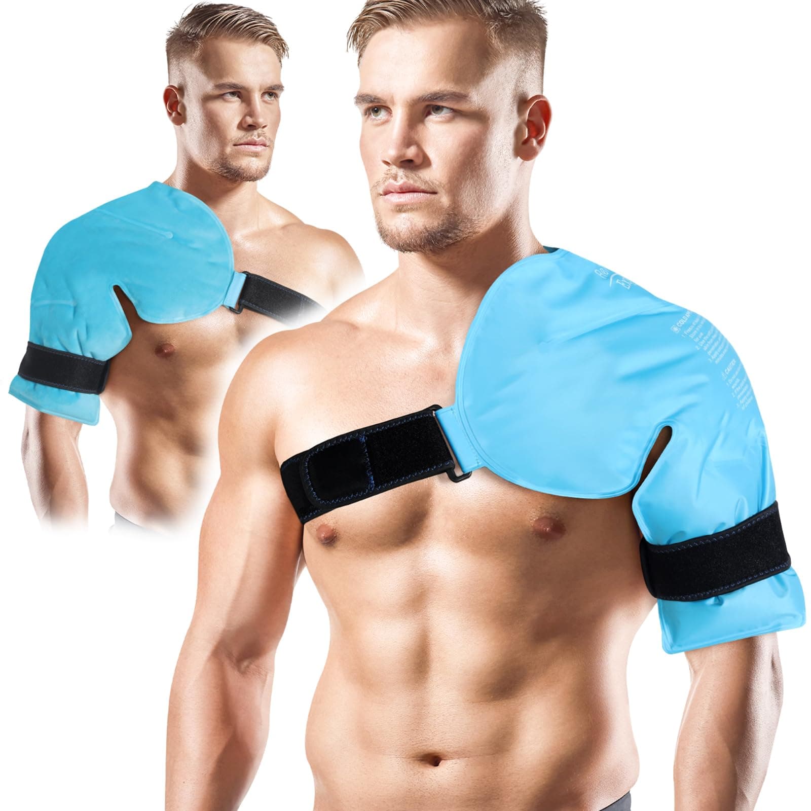 Relief Expert XL Shoulder Ice Pack Wrap Reusable Rotator Cuff Cold Compression for Left or Right Shoulder and Upper Arm, Large Gel Cold Pack Wrap for Arm with Soft Plush Lining - Blue