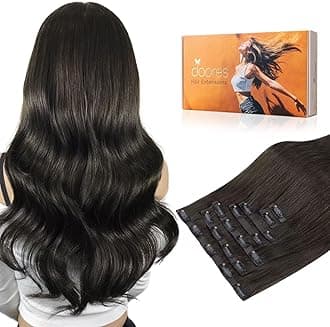 DOORES Human Hair Clip in Extensions, Mocha Brown 110g 7pcs 14 Inch, Seamless Clip in Hair Extensions Human Hair Extensions Clip in Straight Trick Hair Invisi Edge Hair Extensions Remy Natural Hair